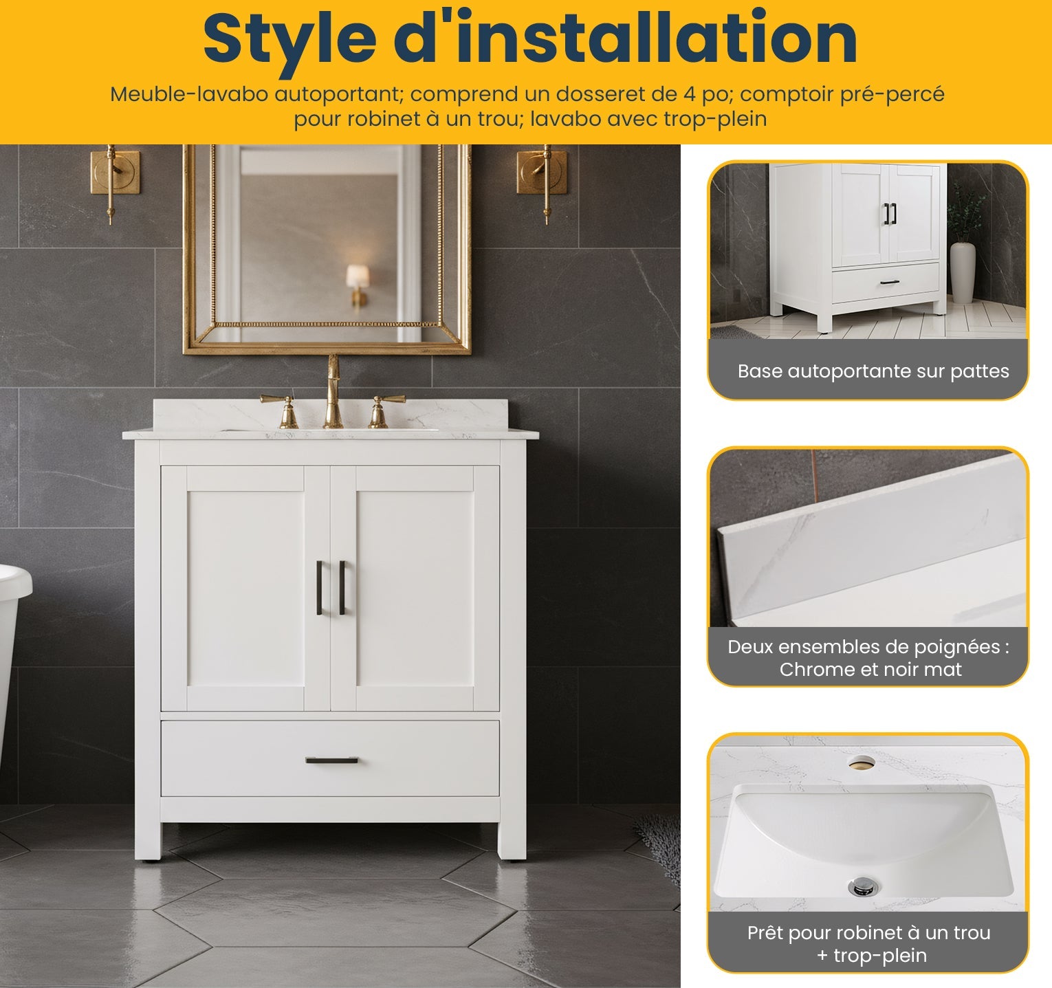 30" White Freestanding Single Sink Bathroom Vanity with Engineered Calcutta Marble Countertop-Migration_Bathroom Vanities-DECOROLALA