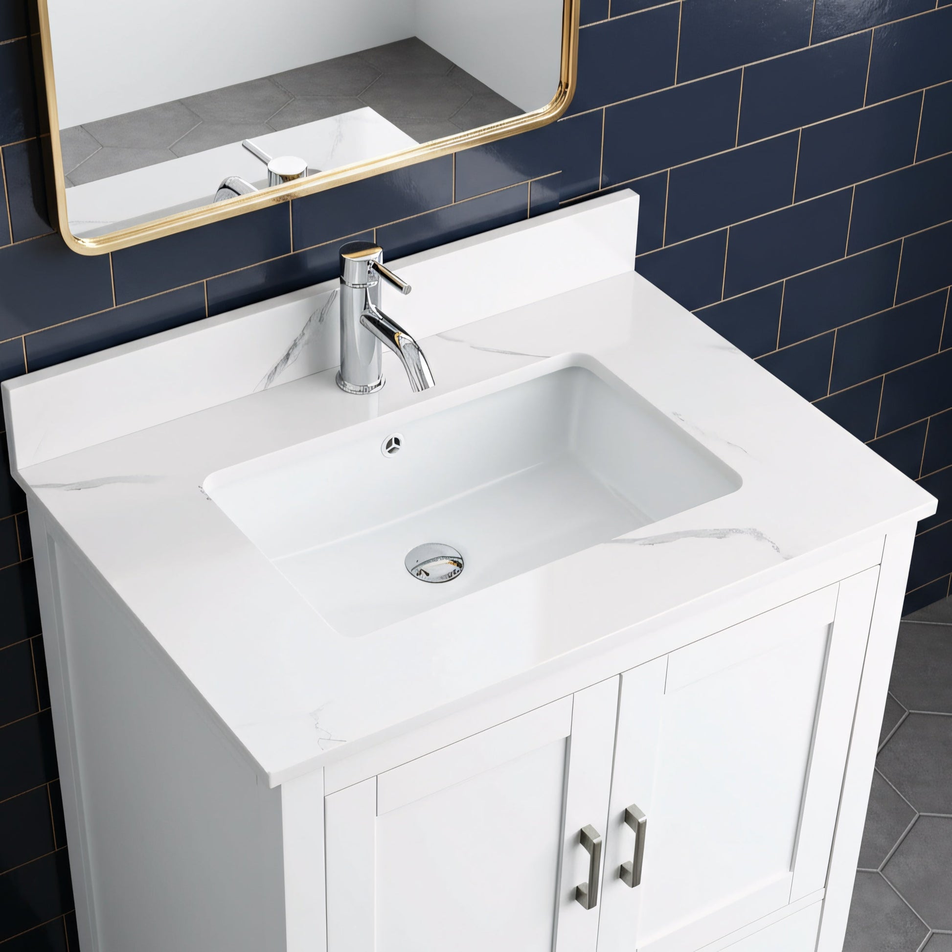 30" White Freestanding Single Sink Bathroom Vanity with Engineered Calcutta Marble Countertop-Migration_Bathroom Vanities-DECOROLALA