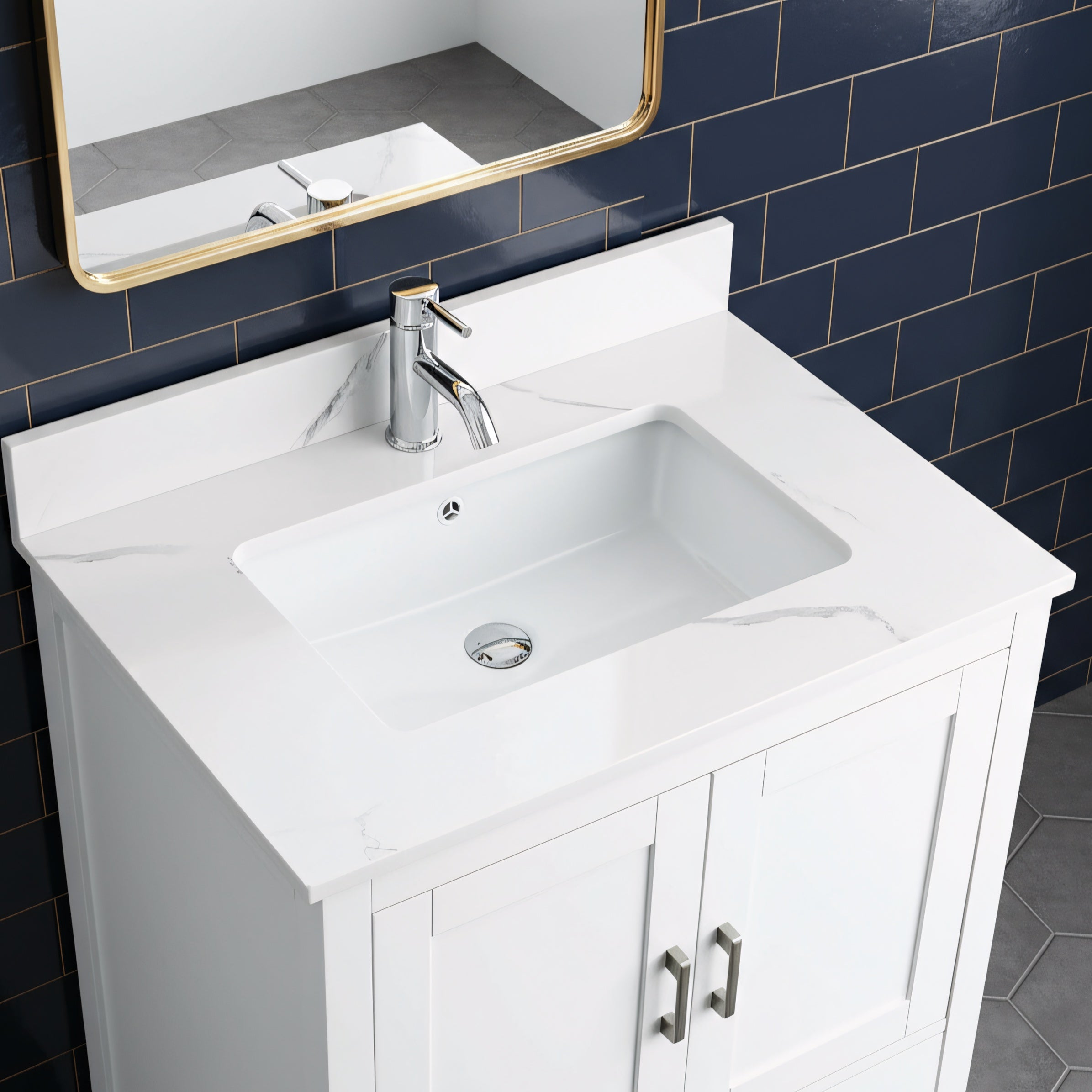 30" White Freestanding Single Sink Bathroom Vanity with Engineered Calcutta Marble Countertop-Migration_Bathroom Vanities-DECOROLALA