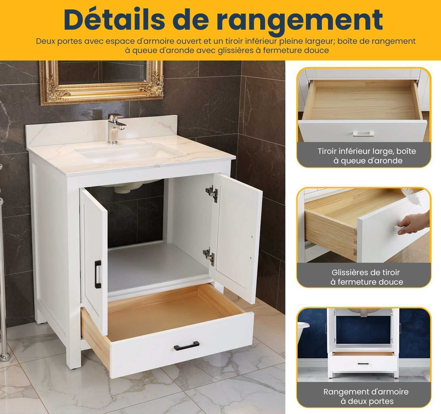 30" White Freestanding Single Sink Bathroom Vanity with Engineered Calcutta Marble Countertop-Migration_Bathroom Vanities-DECOROLALA