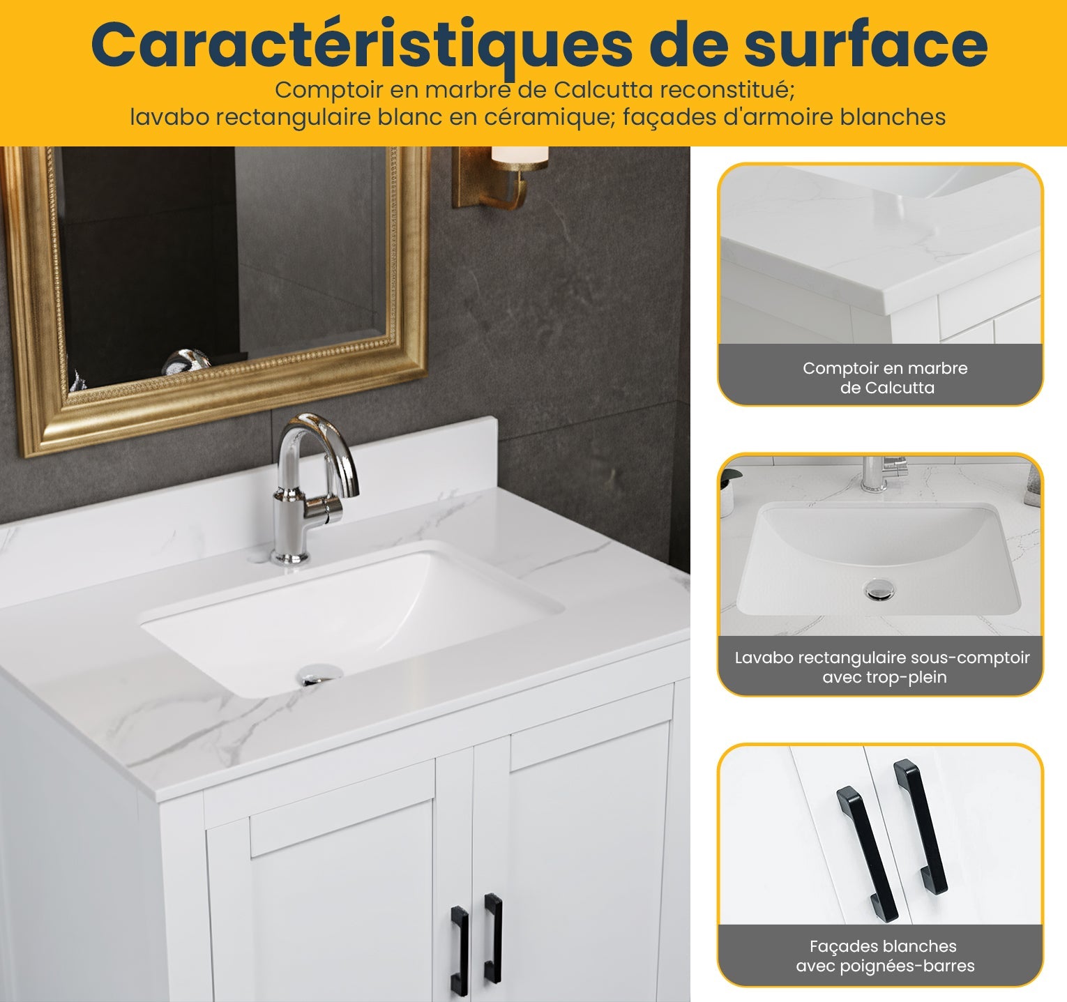 30" White Freestanding Single Sink Bathroom Vanity with Engineered Calcutta Marble Countertop-Migration_Bathroom Vanities-DECOROLALA