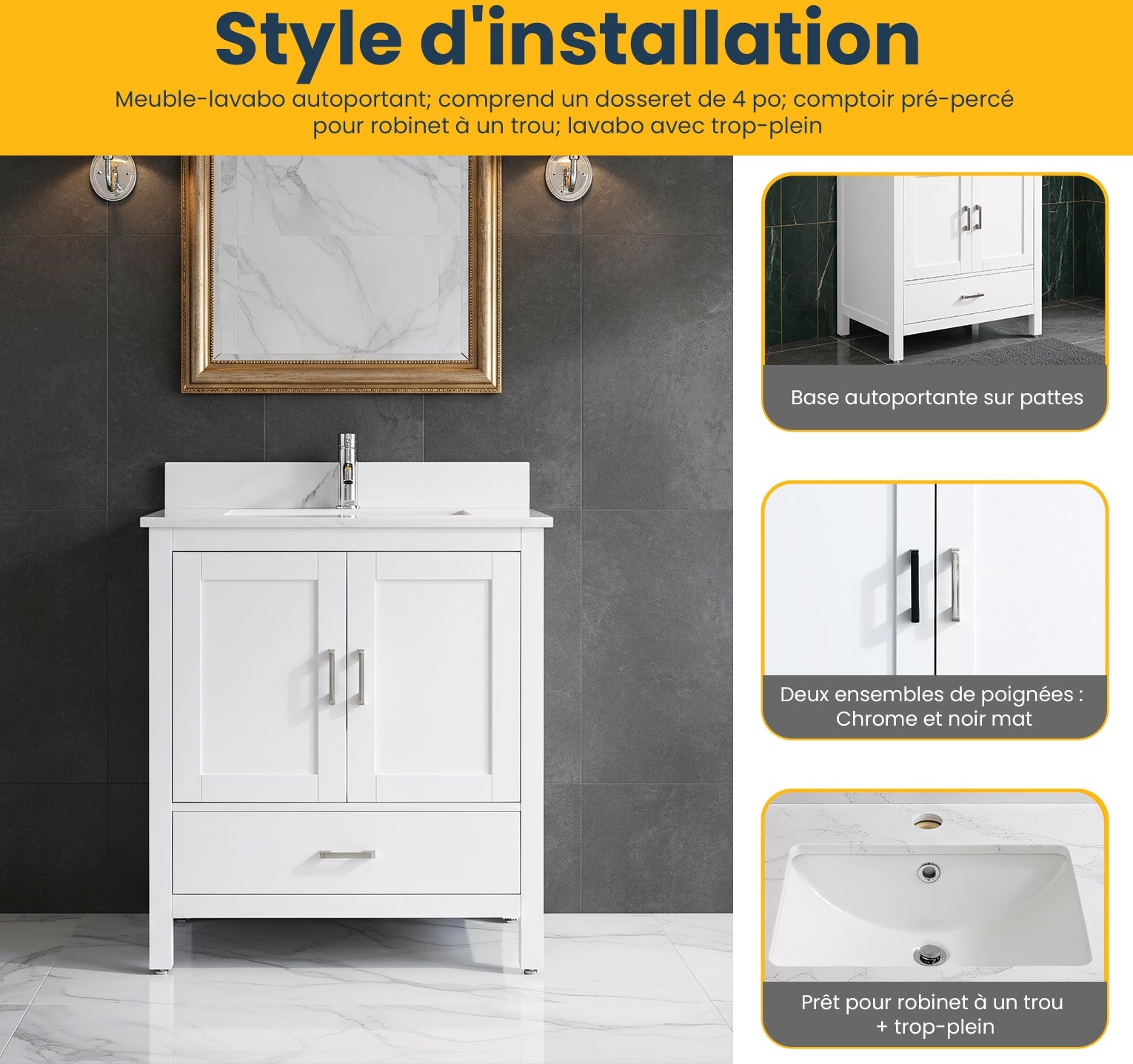 30" White Freestanding Single Sink Bathroom Vanity with Engineered Calcutta Marble Countertop-Migration_Bathroom Vanities-DECOROLALA