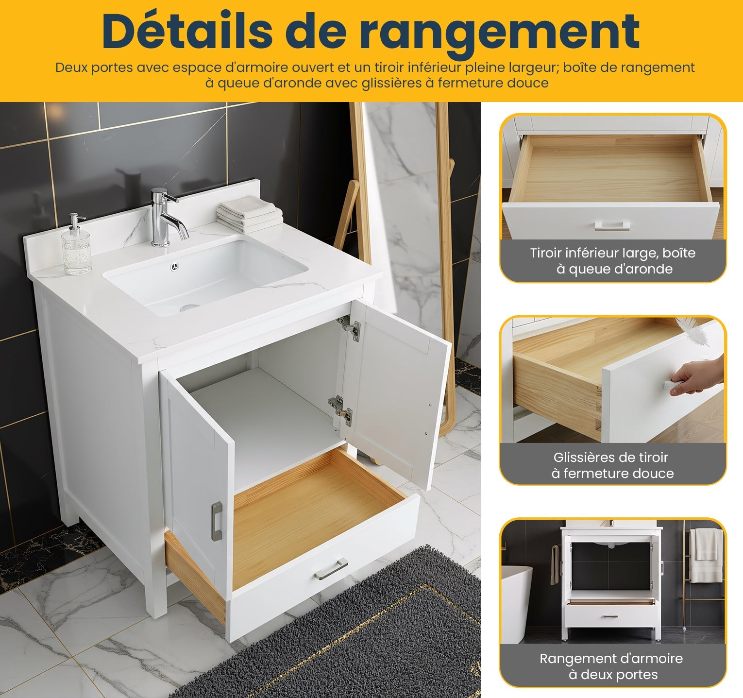 30" White Freestanding Single Sink Bathroom Vanity with Engineered Calcutta Marble Countertop-Migration_Bathroom Vanities-DECOROLALA