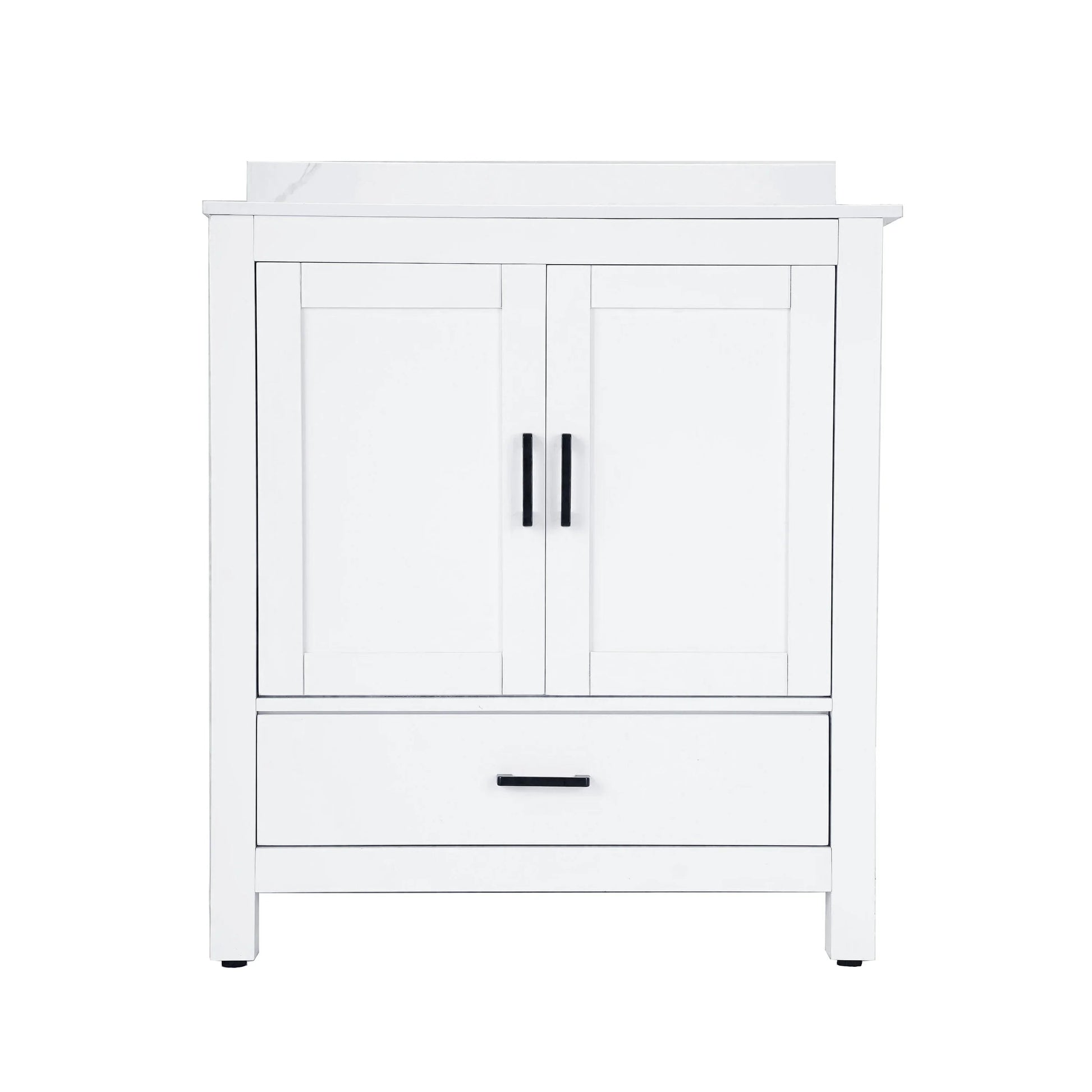 30" White Freestanding Single Sink Bathroom Vanity with Engineered Calcutta Marble Countertop-Migration_Bathroom Vanities-DECOROLALA
