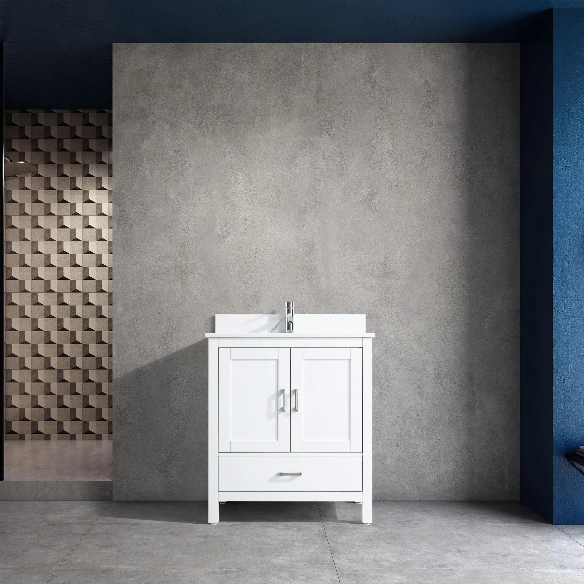 30" White Freestanding Single Sink Bathroom Vanity with Engineered Calcutta Marble Countertop-Migration_Bathroom Vanities-DECOROLALA