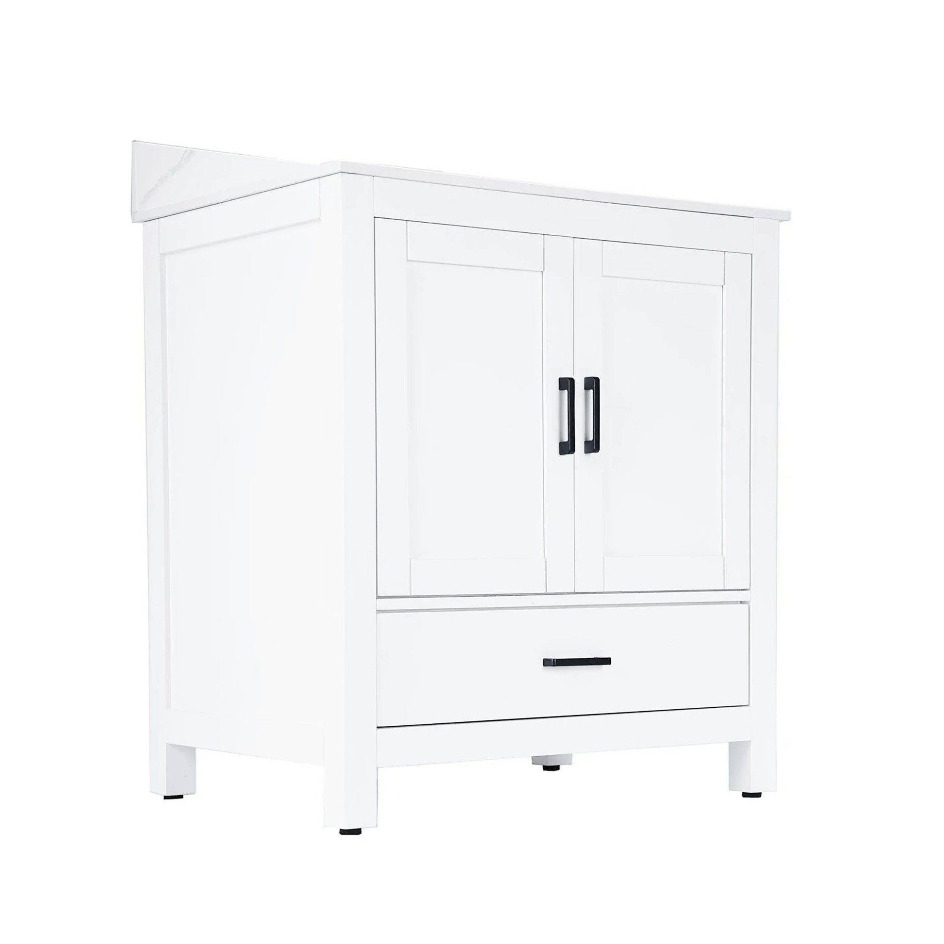 30" White Freestanding Single Sink Bathroom Vanity with Engineered Calcutta Marble Countertop-Migration_Bathroom Vanities-DECOROLALA