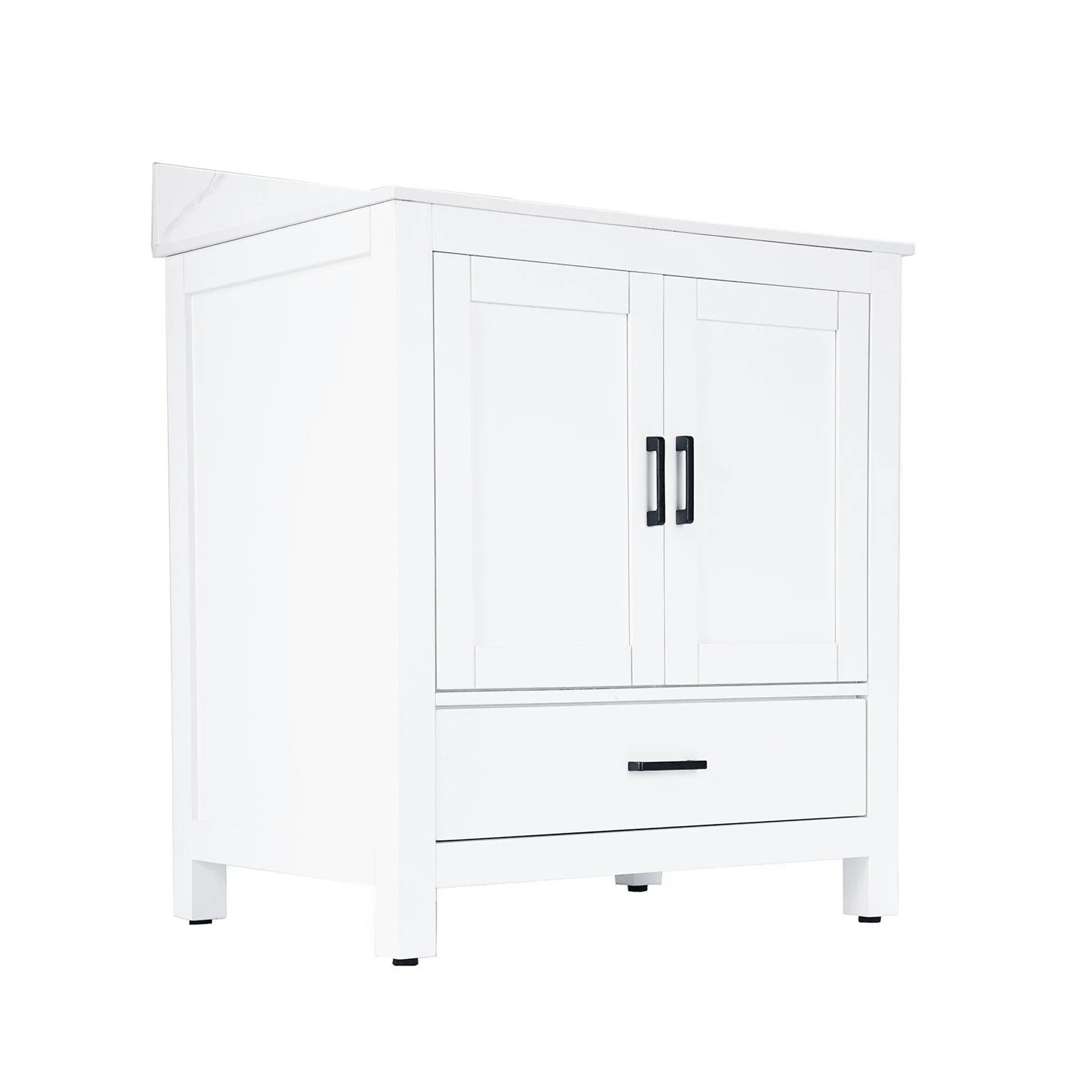 30" White Freestanding Single Sink Bathroom Vanity with Engineered Calcutta Marble Countertop-Migration_Bathroom Vanities-DECOROLALA