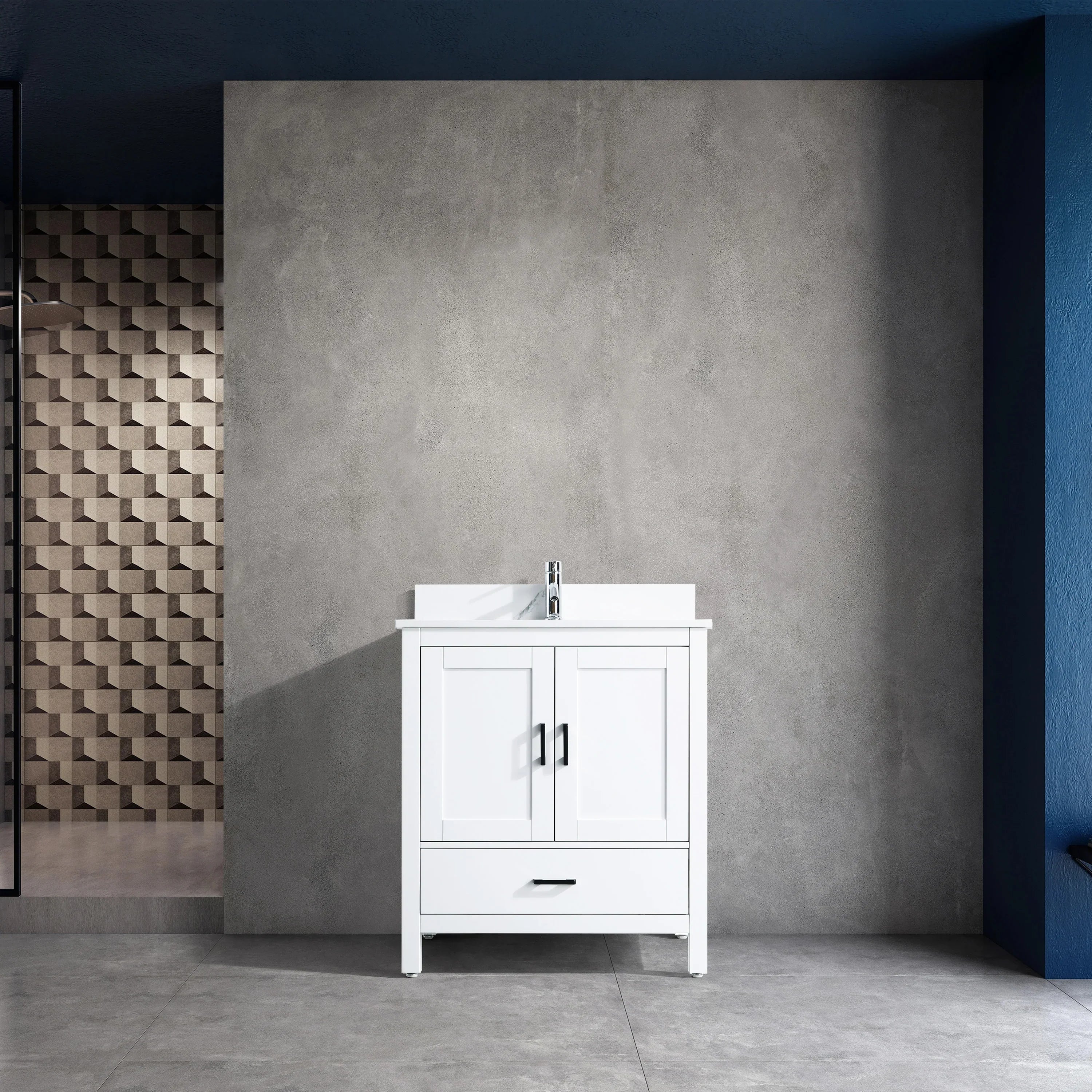 30" White Freestanding Single Sink Bathroom Vanity with Engineered Calcutta Marble Countertop-Migration_Bathroom Vanities-DECOROLALA