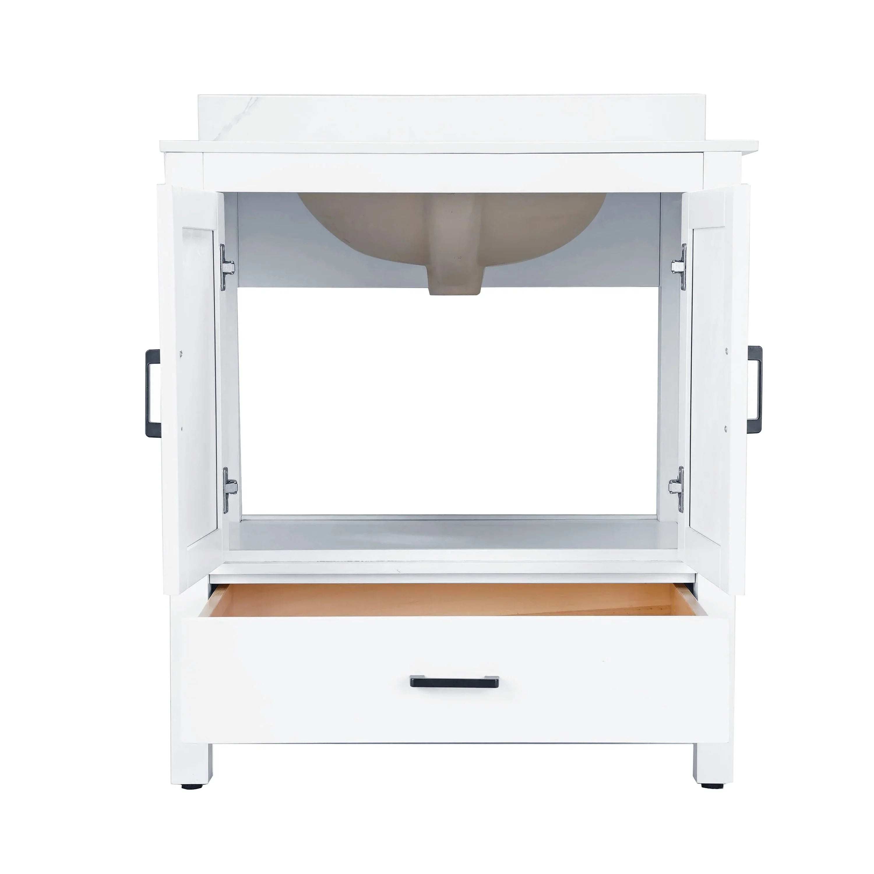 30" White Freestanding Single Sink Bathroom Vanity with Engineered Calcutta Marble Countertop-Migration_Bathroom Vanities-DECOROLALA