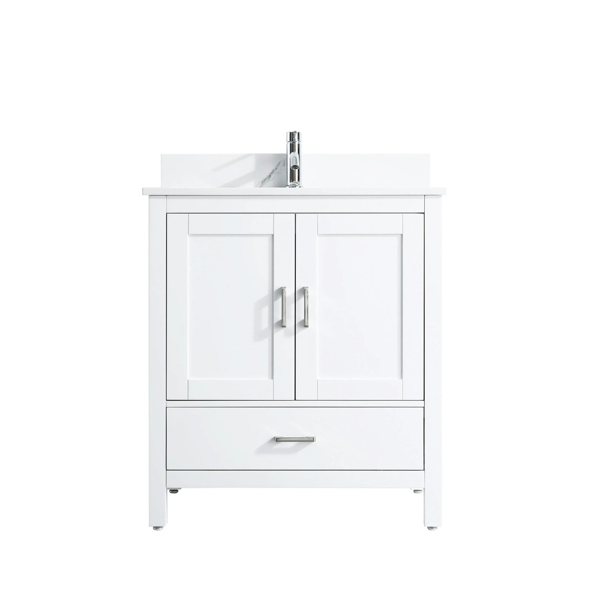 30" White Freestanding Single Sink Bathroom Vanity with Engineered Calcutta Marble Countertop-Migration_Bathroom Vanities-DECOROLALA