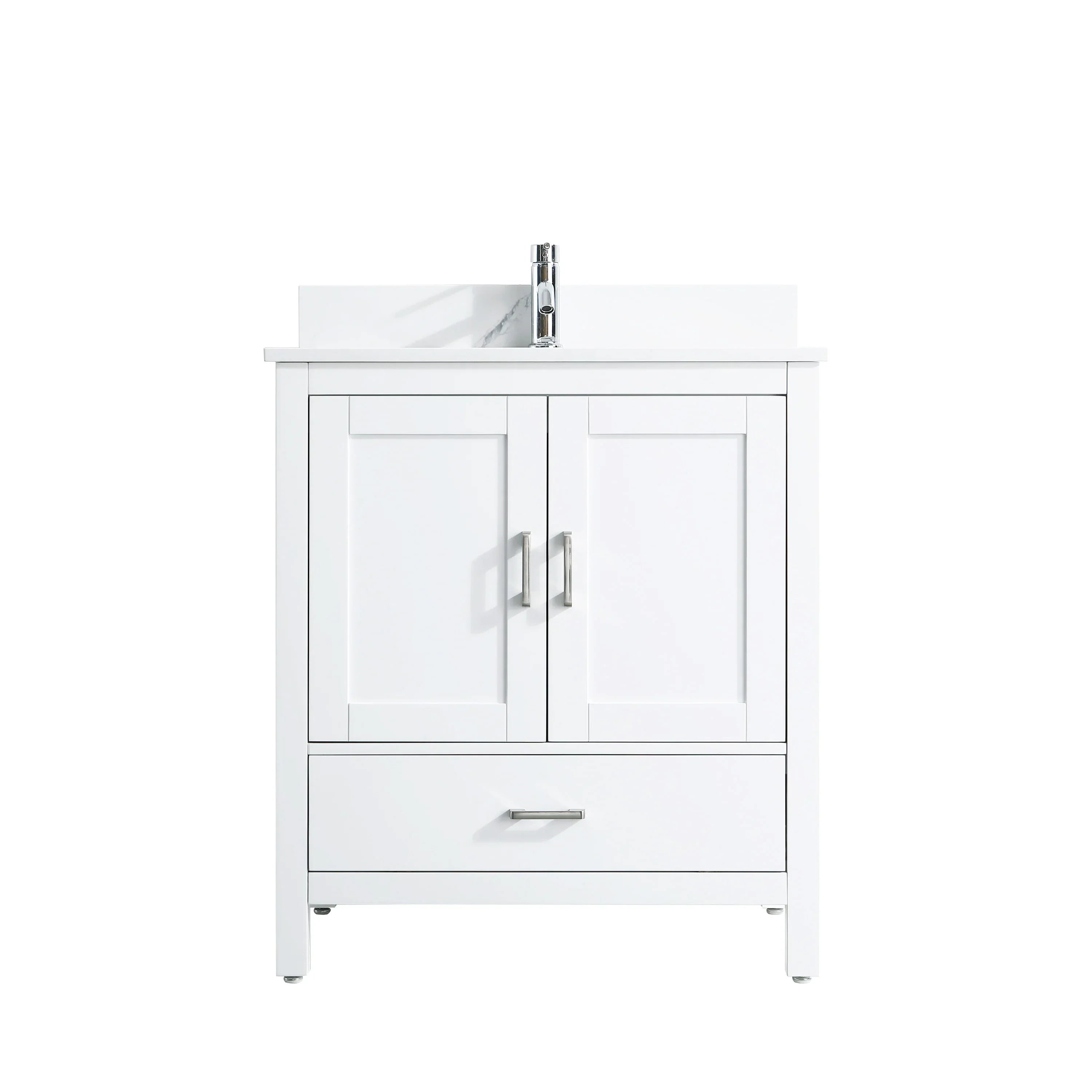 30" White Freestanding Single Sink Bathroom Vanity with Engineered Calcutta Marble Countertop-Migration_Bathroom Vanities-DECOROLALA