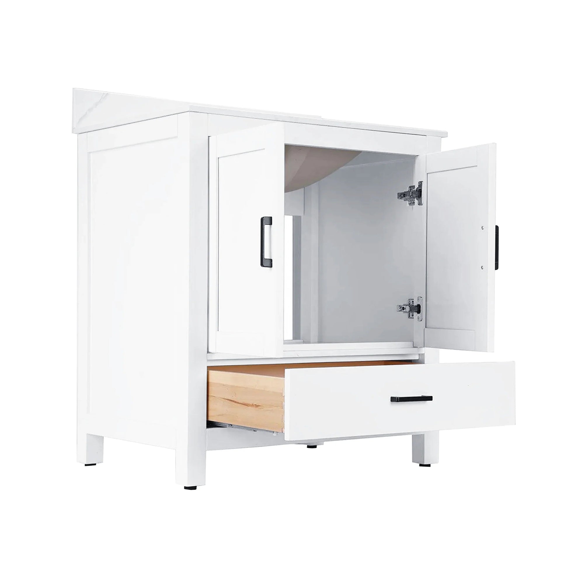 30" White Freestanding Single Sink Bathroom Vanity with Engineered Calcutta Marble Countertop-Migration_Bathroom Vanities-DECOROLALA