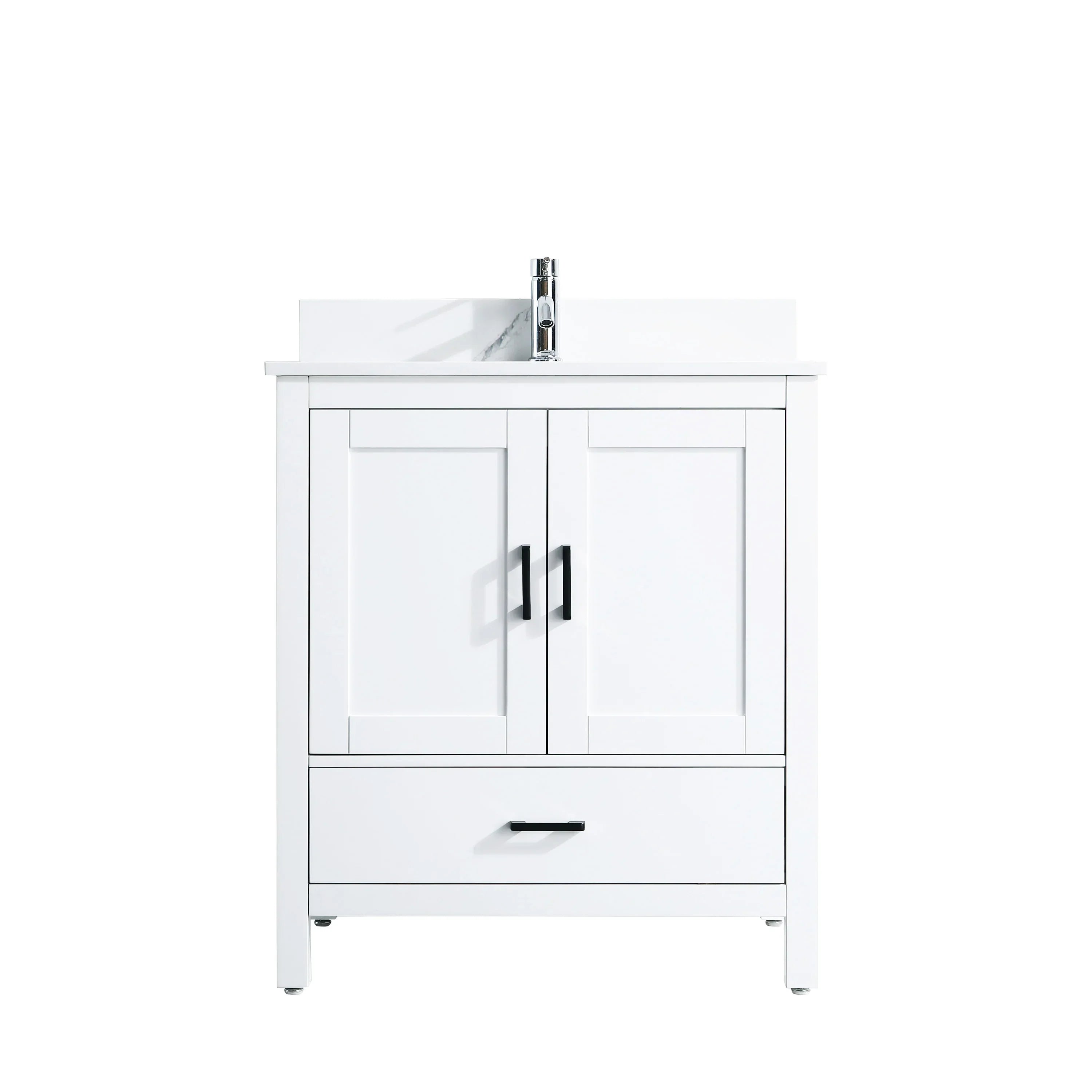 30" White Freestanding Single Sink Bathroom Vanity with Engineered Calcutta Marble Countertop-Migration_Bathroom Vanities-DECOROLALA
