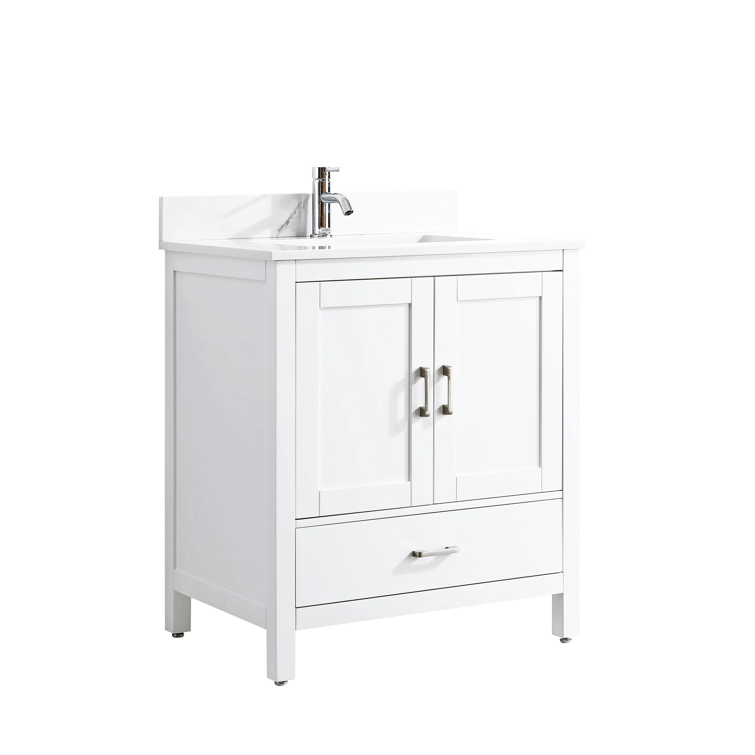 30" White Freestanding Single Sink Bathroom Vanity with Engineered Calcutta Marble Countertop-Migration_Bathroom Vanities-DECOROLALA