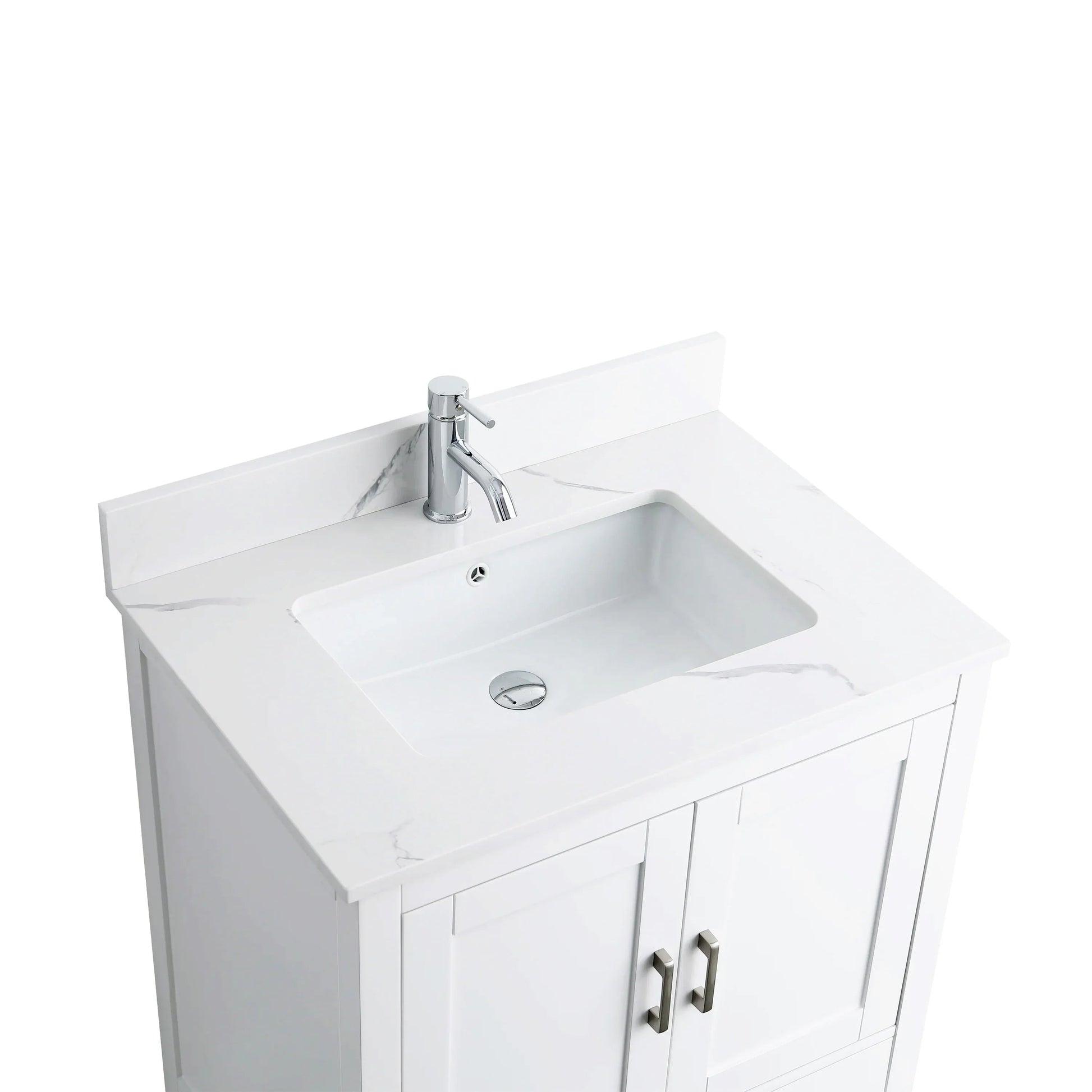 30" White Freestanding Single Sink Bathroom Vanity with Engineered Calcutta Marble Countertop-Migration_Bathroom Vanities-DECOROLALA
