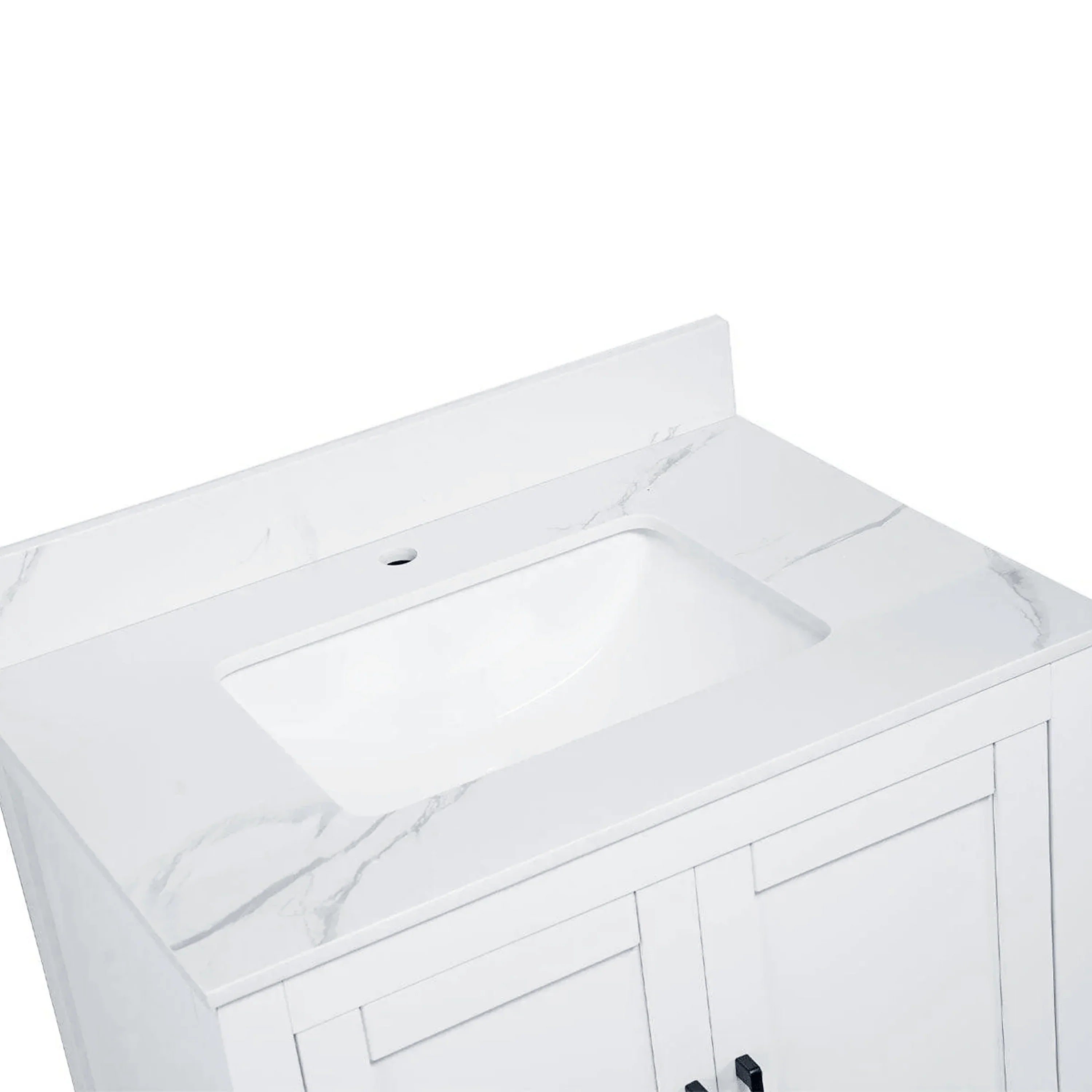 30" White Freestanding Single Sink Bathroom Vanity with Engineered Calcutta Marble Countertop-Migration_Bathroom Vanities-DECOROLALA