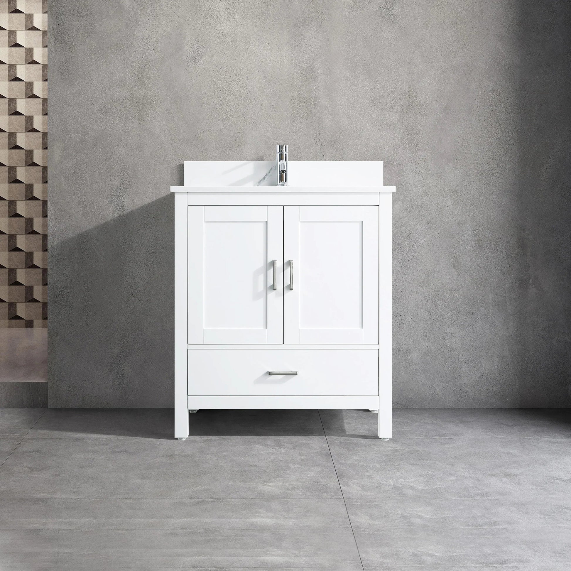 30" White Freestanding Single Sink Bathroom Vanity with Engineered Calcutta Marble Countertop-Migration_Bathroom Vanities-DECOROLALA