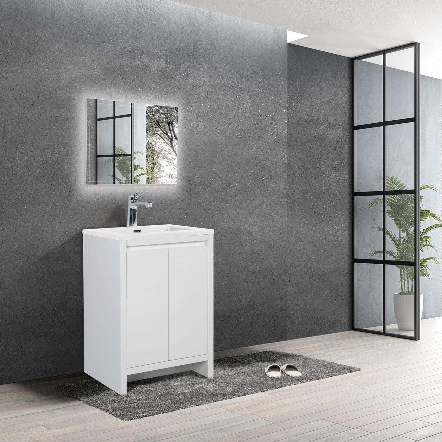 30" White Freestanding Single Sink Bathroom Vanity with White Polymarble Countertop-Migration_Bathroom Vanities-DECOROLALA