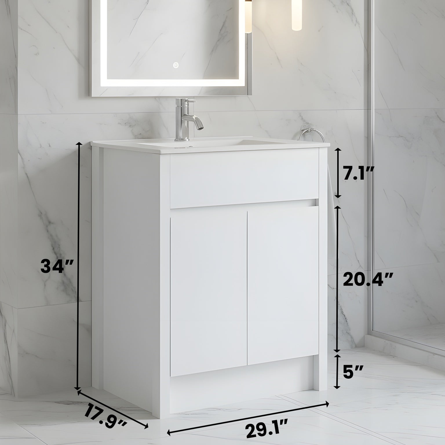 30" White Oak Freestanding Bathroom Vanity with White Ceramic Countertop-Migration_Bathroom Vanities-DECOROLALA