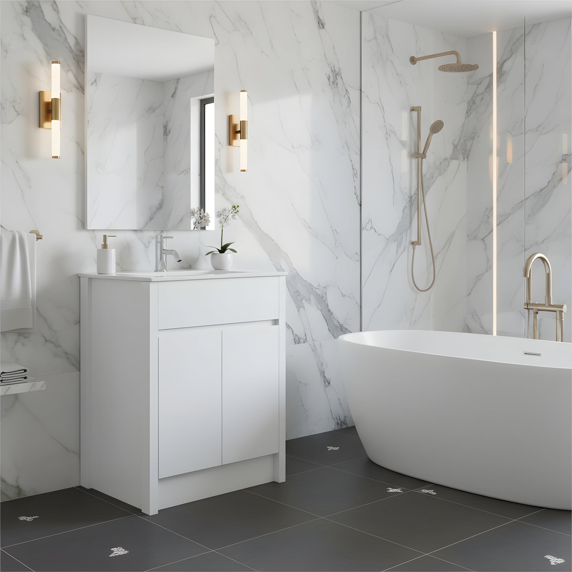 30" White Oak Freestanding Bathroom Vanity with White Ceramic Countertop-Migration_Bathroom Vanities-DECOROLALA