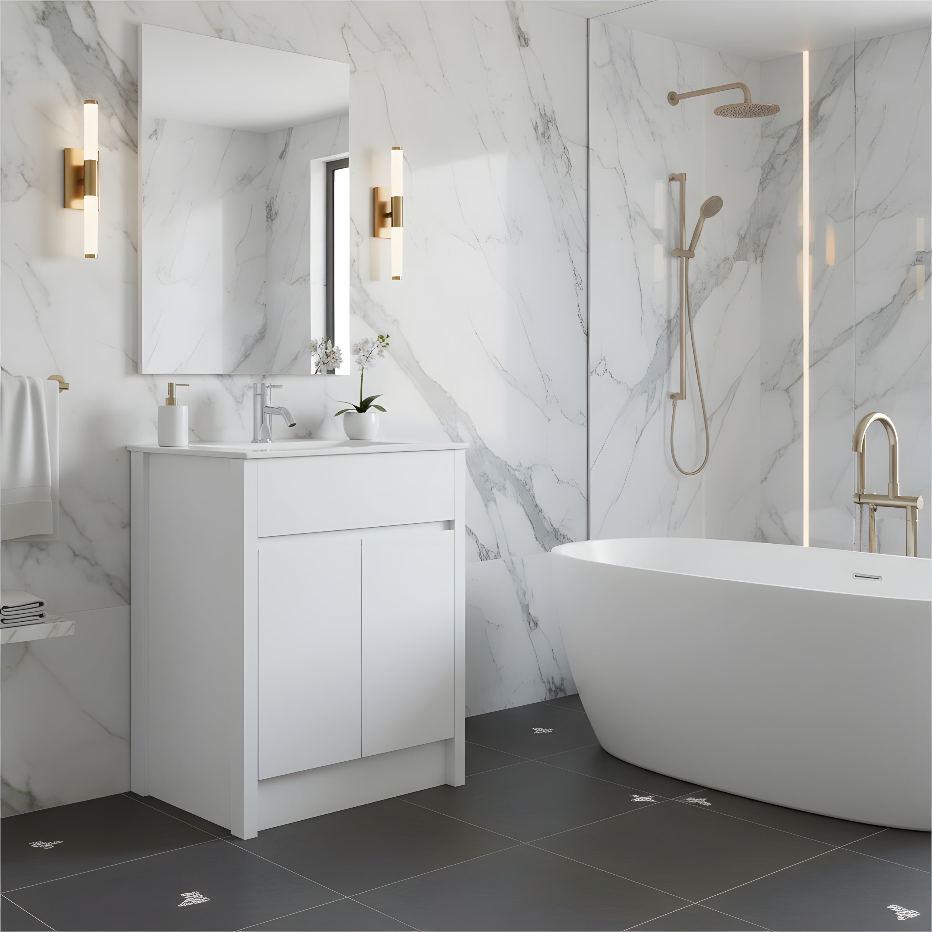 30" White Oak Freestanding Bathroom Vanity with White Ceramic Countertop-Migration_Bathroom Vanities-DECOROLALA