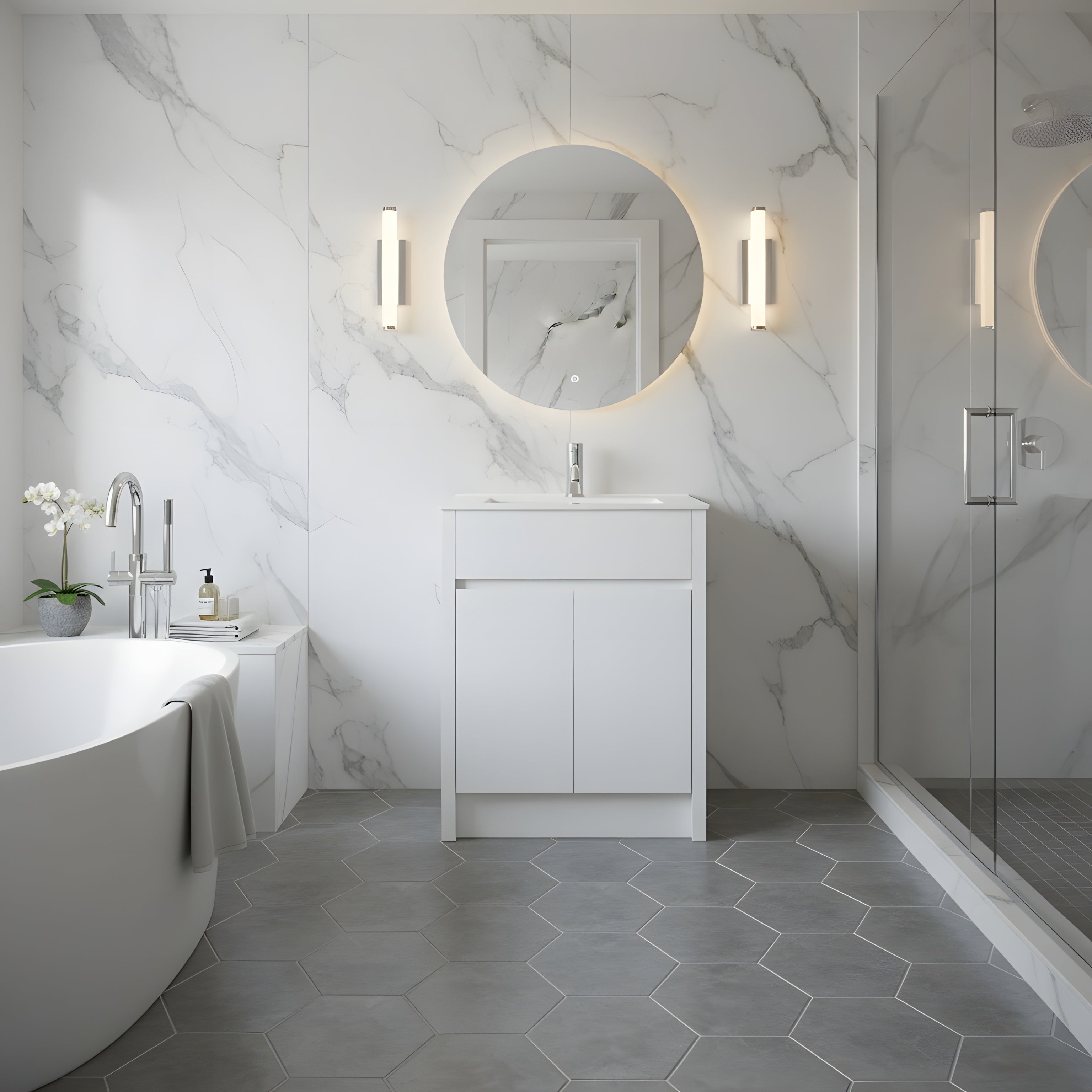 30" White Oak Freestanding Bathroom Vanity with White Ceramic Countertop-Migration_Bathroom Vanities-DECOROLALA