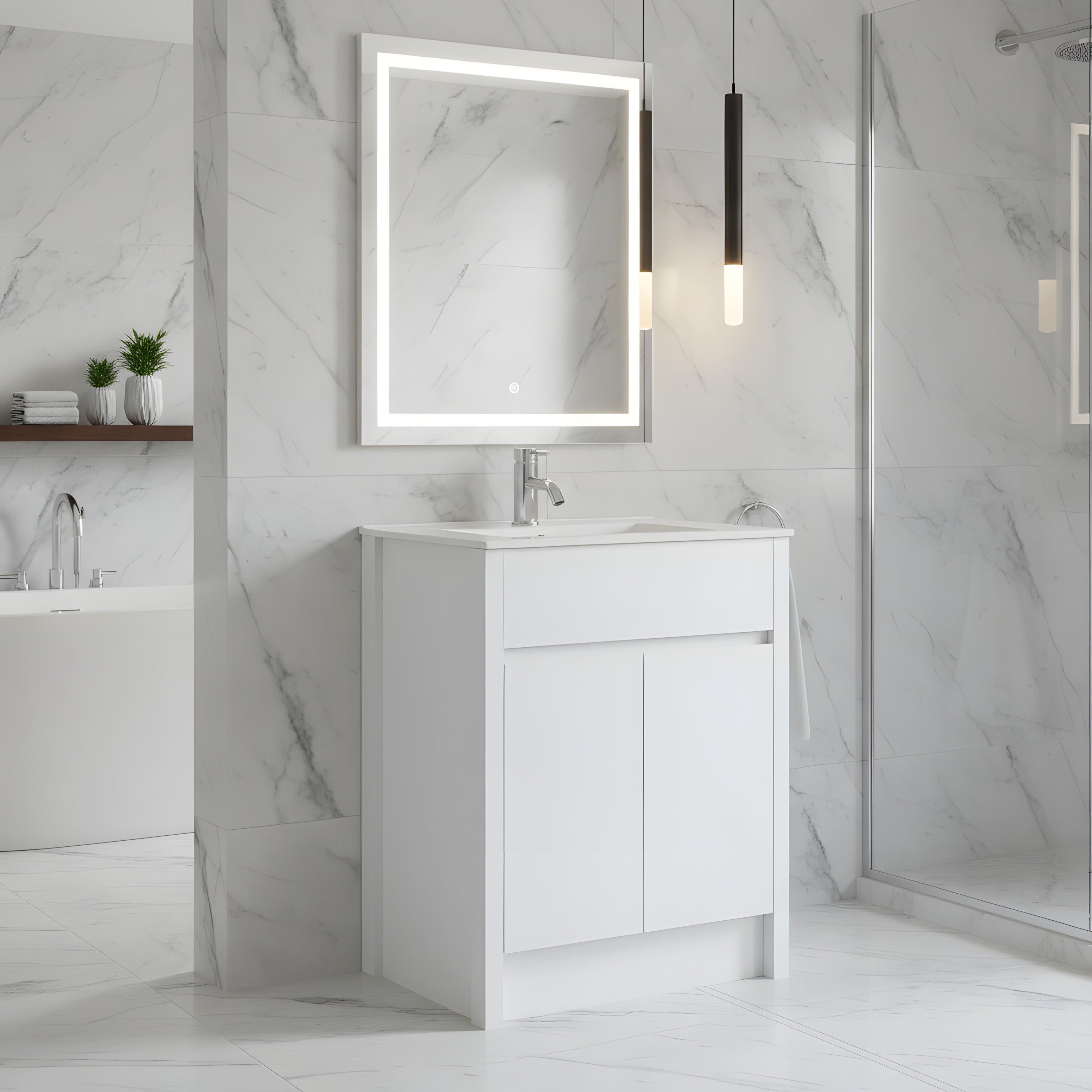 30" White Oak Freestanding Bathroom Vanity with White Ceramic Countertop-Migration_Bathroom Vanities-DECOROLALA