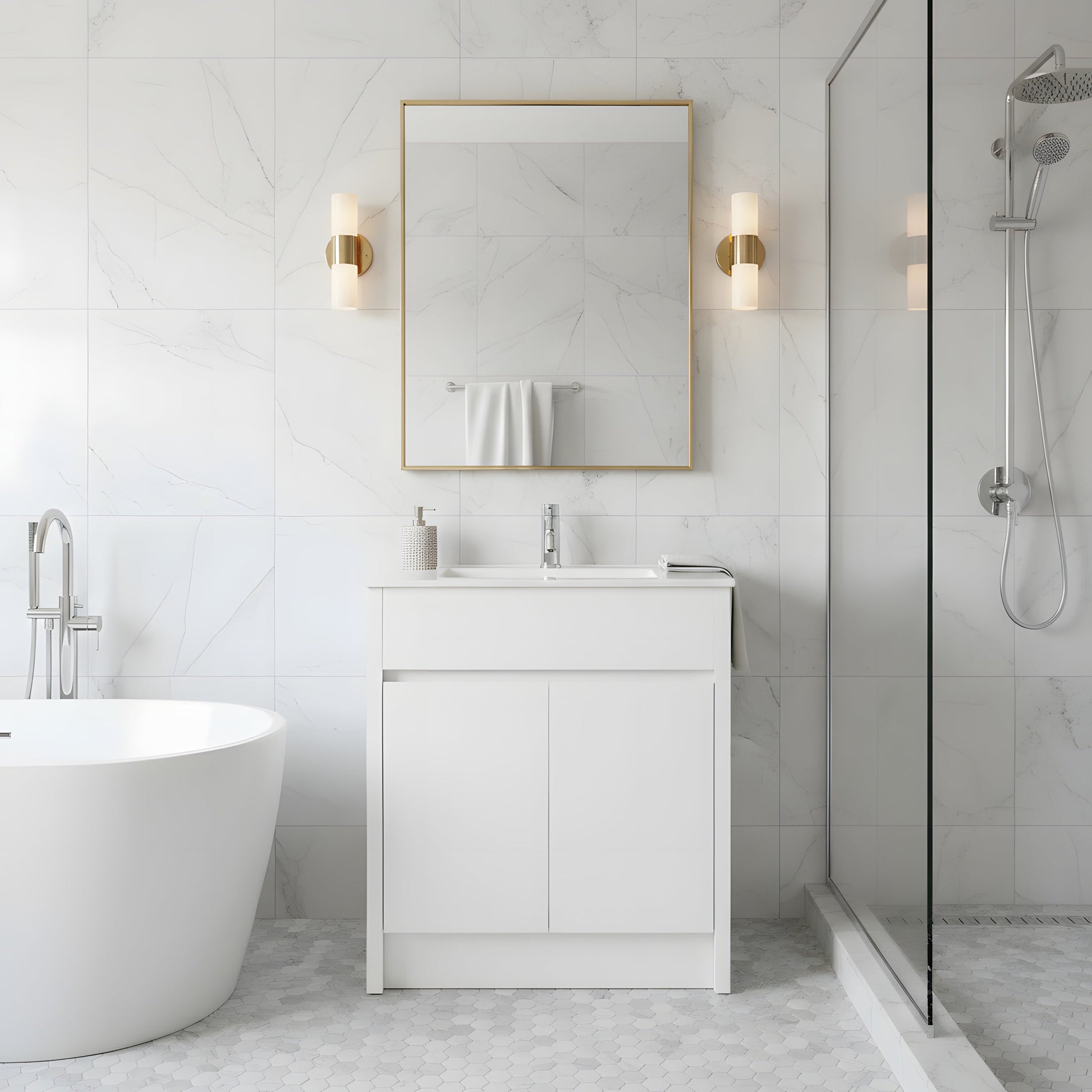 30" White Oak Freestanding Bathroom Vanity with White Ceramic Countertop-Migration_Bathroom Vanities-DECOROLALA