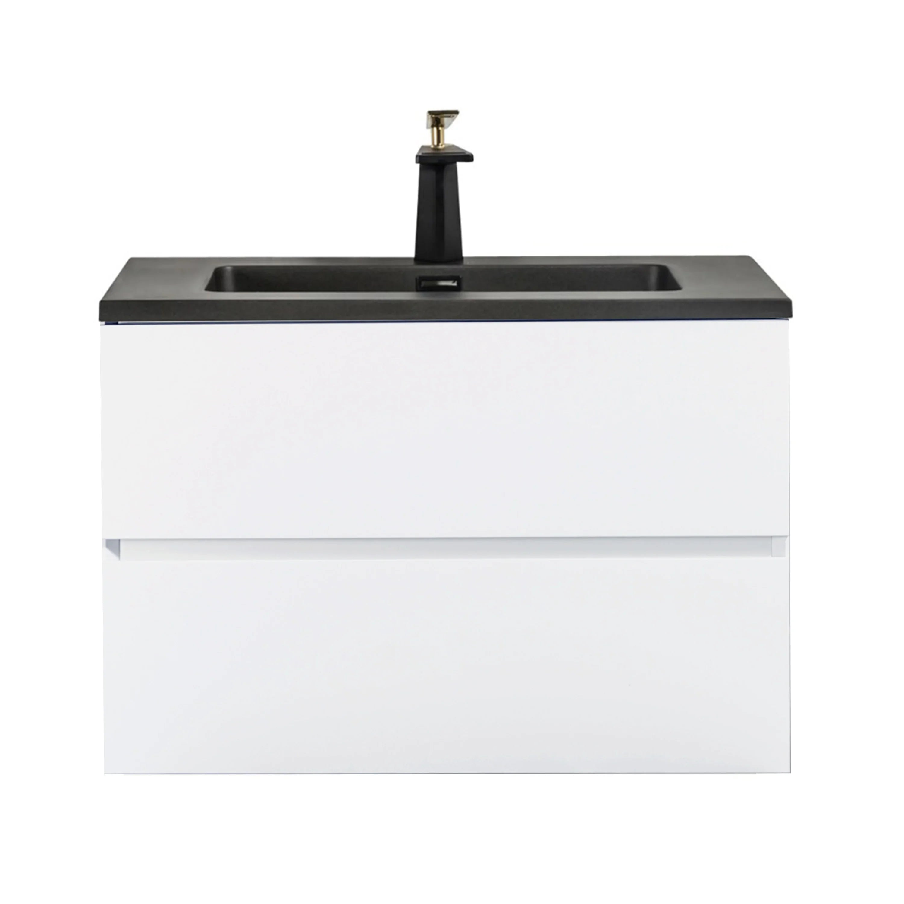 30" White Wall Mount Bathroom Vanity with Black Engineered Quartz Countertop-Migration_Bathroom Vanities-DECOROLALA