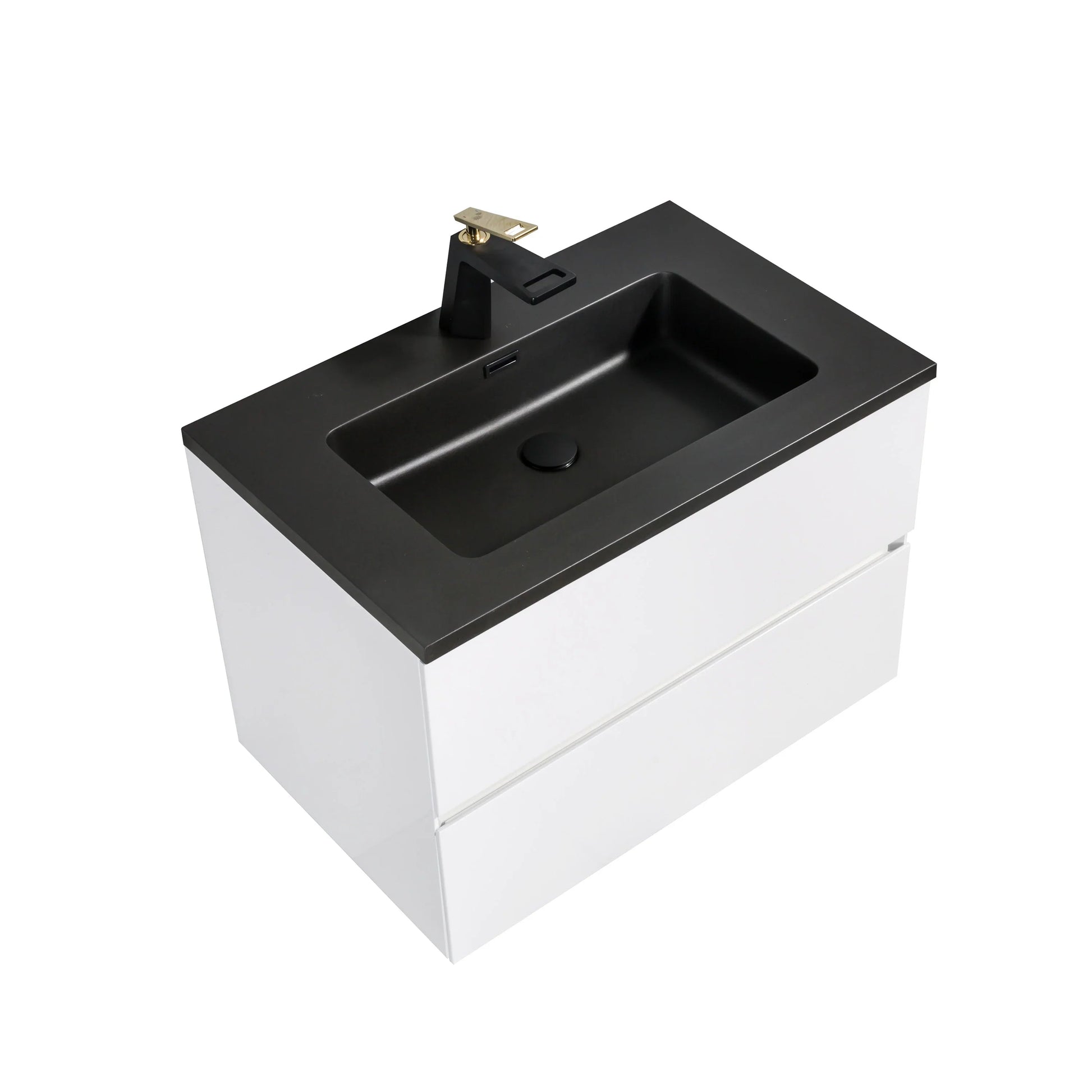 30" White Wall Mount Bathroom Vanity with Black Engineered Quartz Countertop-Migration_Bathroom Vanities-DECOROLALA