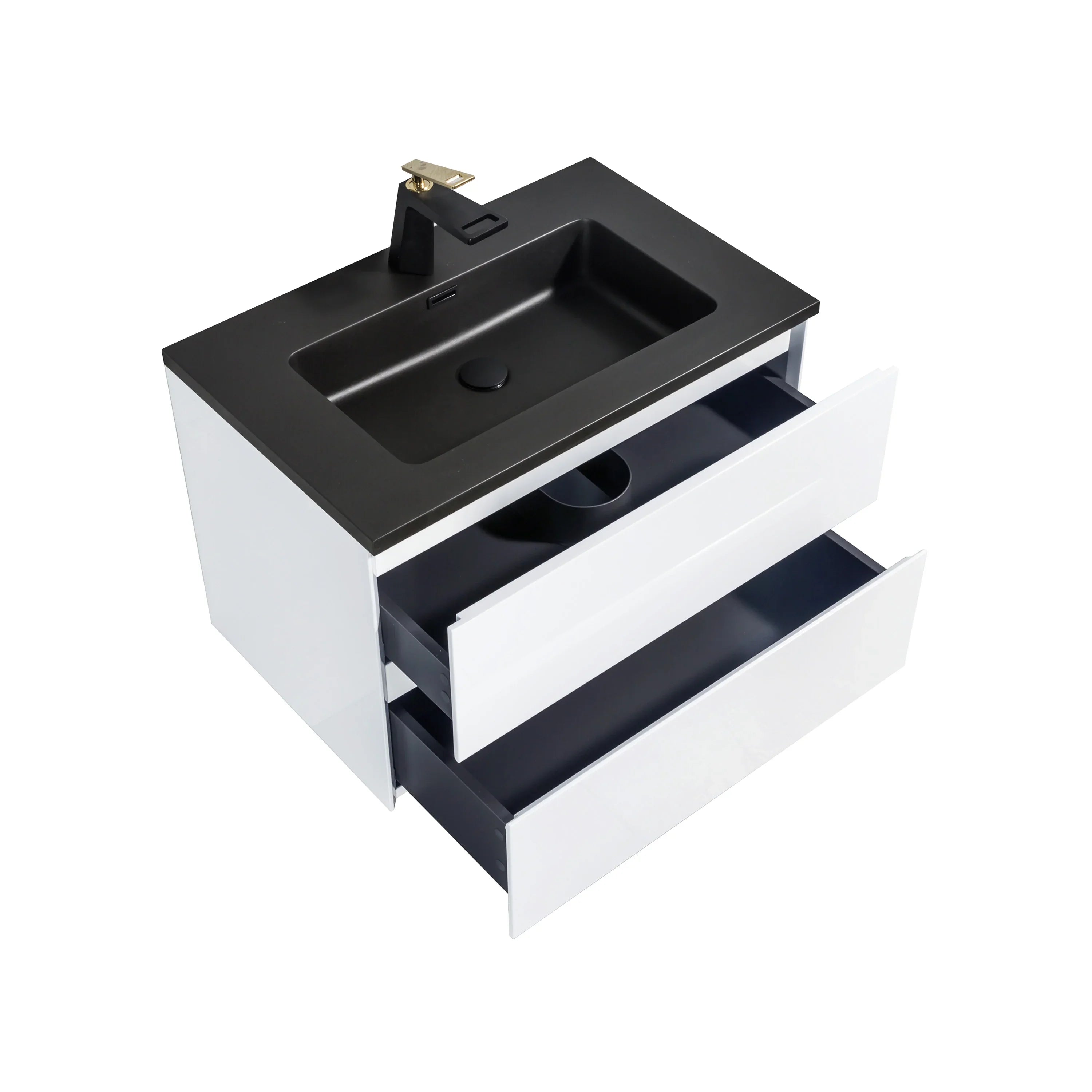 30" White Wall Mount Bathroom Vanity with Black Engineered Quartz Countertop-Migration_Bathroom Vanities-DECOROLALA