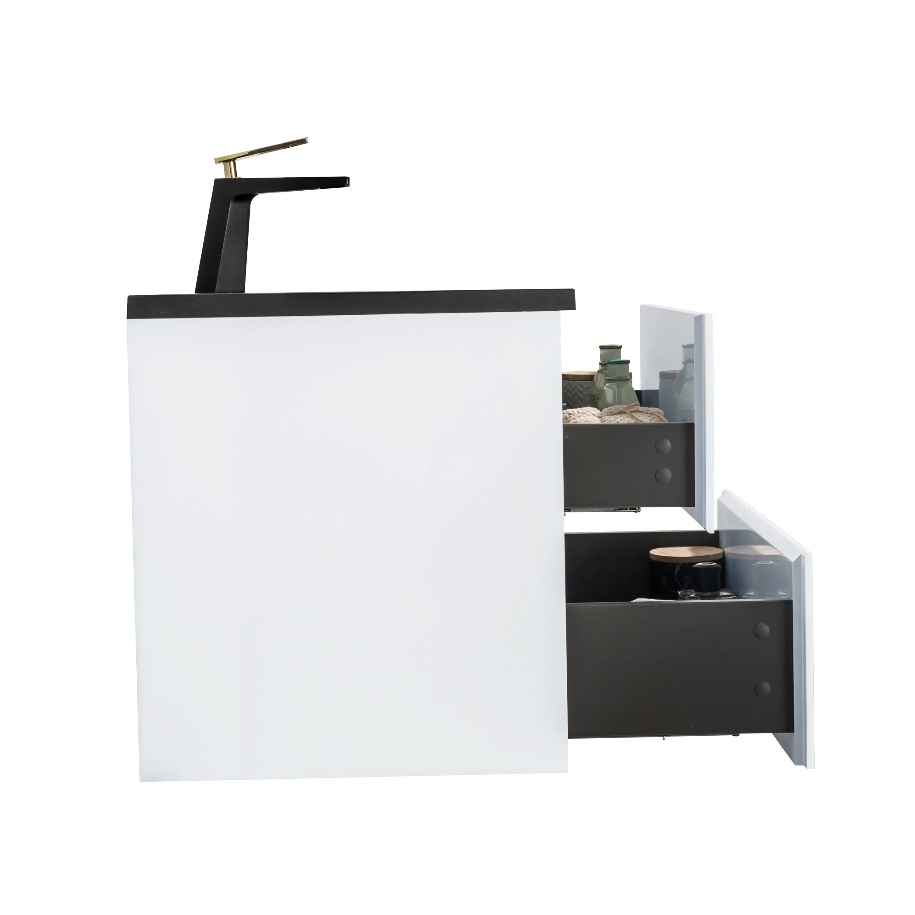 30" White Wall Mount Bathroom Vanity with Black Engineered Quartz Countertop-Migration_Bathroom Vanities-DECOROLALA