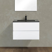 30" White Wall Mount Bathroom Vanity with Black Engineered Quartz Countertop-Migration_Bathroom Vanities-DECOROLALA