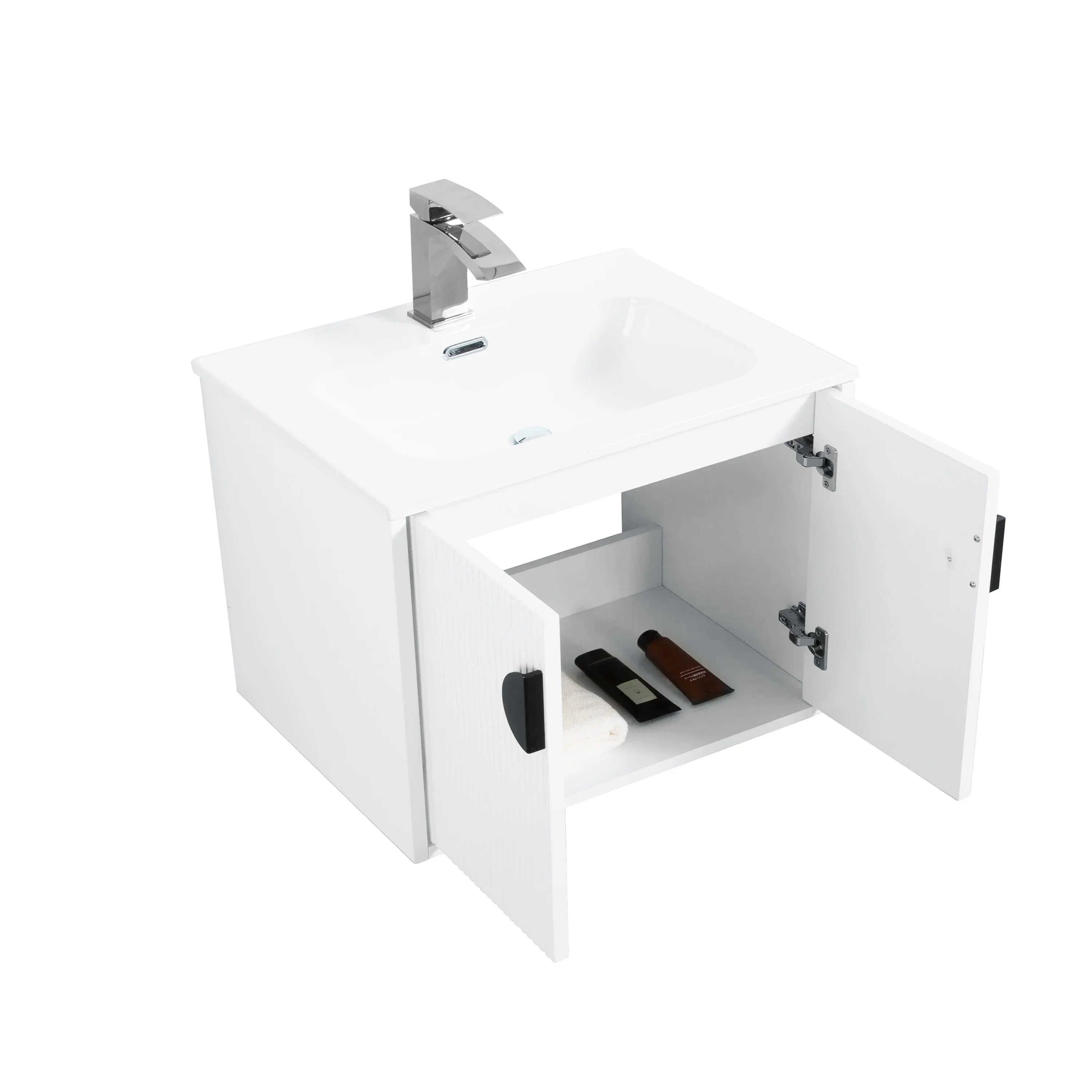 30" White Wall Mount Bathroom Vanity with White Ceramic Countertop-Migration_Bathroom Vanities-DECOROLALA