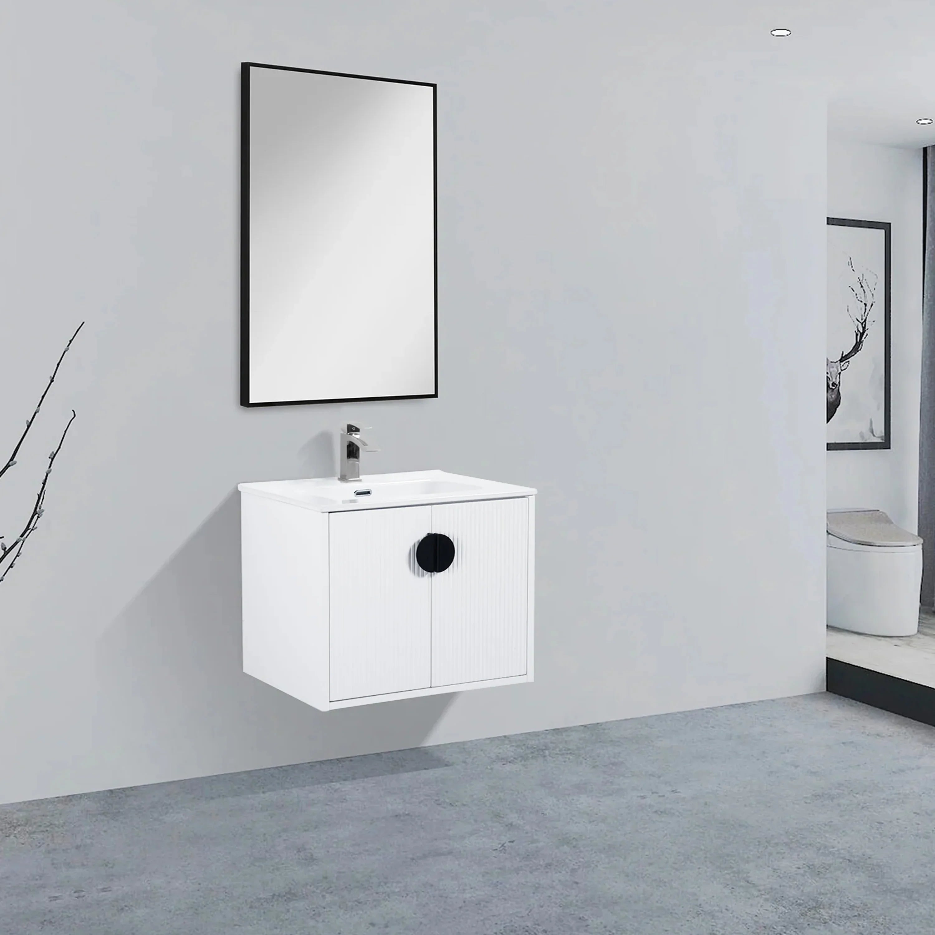 30" White Wall Mount Bathroom Vanity with White Ceramic Countertop-Migration_Bathroom Vanities-DECOROLALA