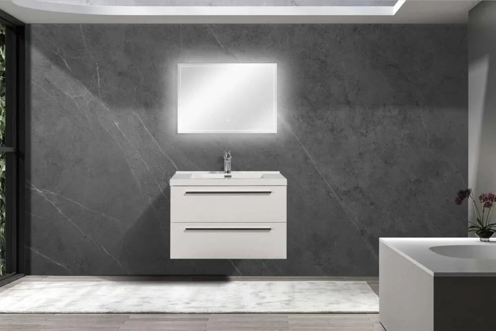 30" White Wall Mount Bathroom Vanity with White Polymarble Countertop-Migration_Bathroom Vanities-DECOROLALA