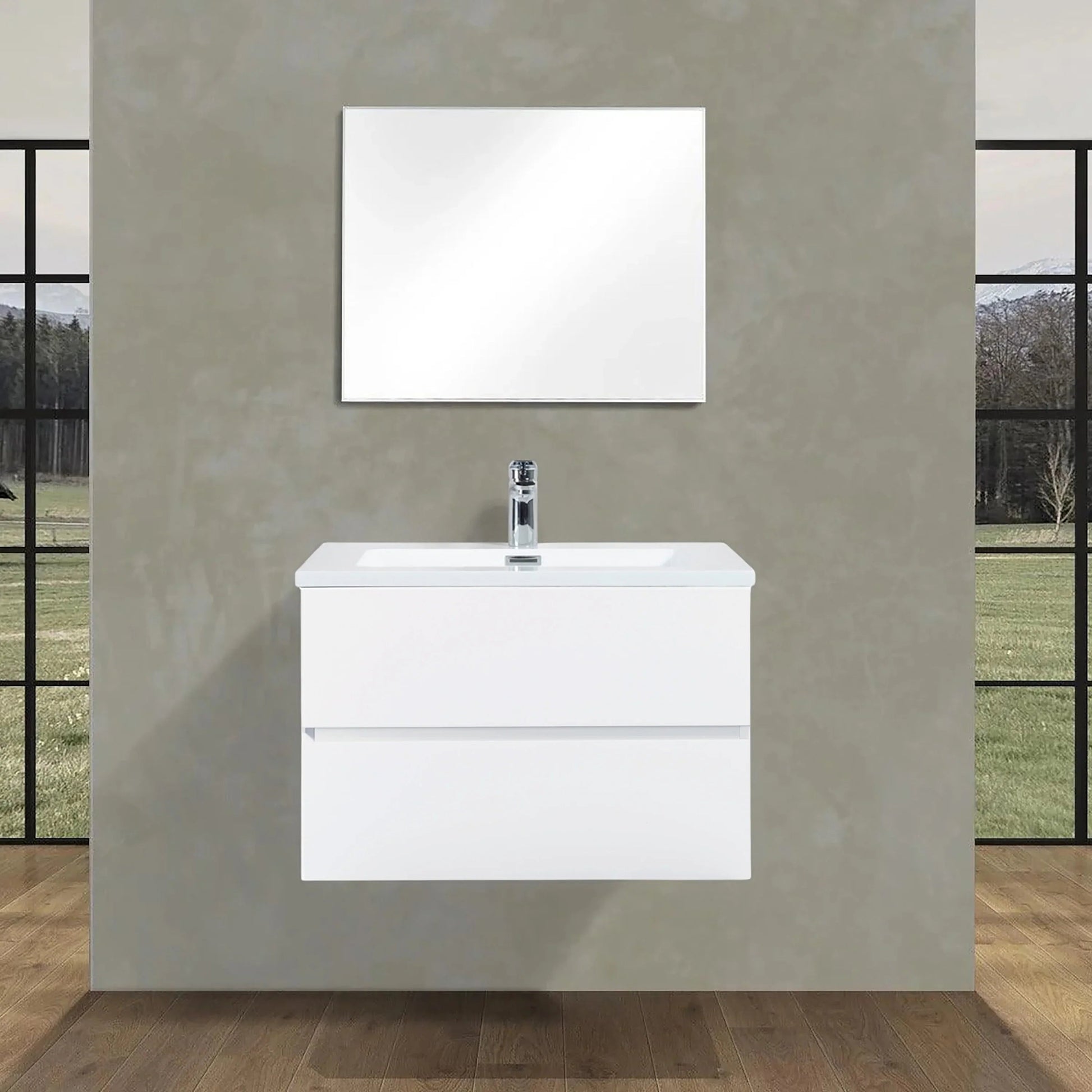 30" White Wall Mount Bathroom Vanity with White Polymarble Countertop-Migration_Bathroom Vanities-DECOROLALA