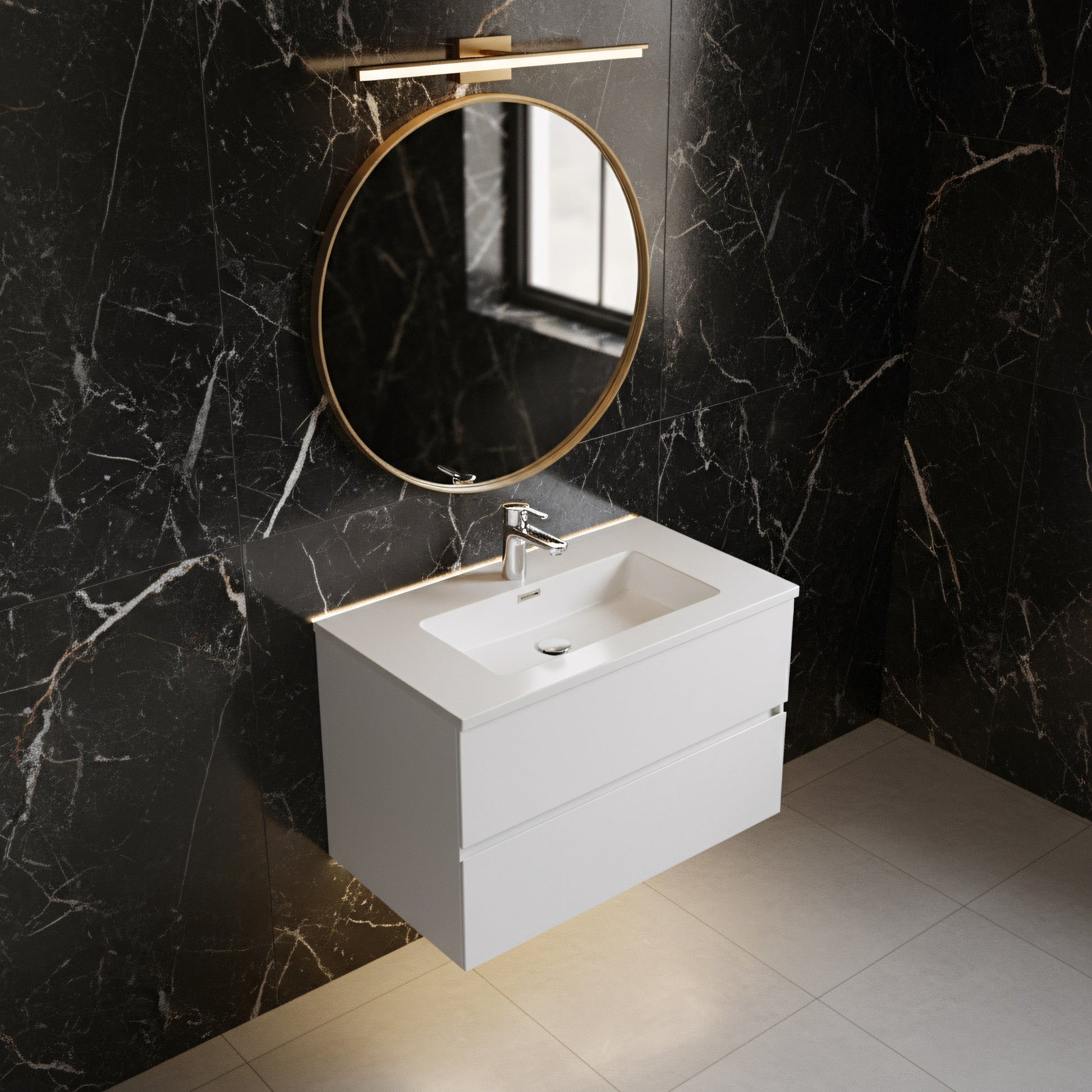 30" White Wall Mount Bathroom Vanity with White Polymarble Countertop-Migration_Bathroom Vanities-DECOROLALA