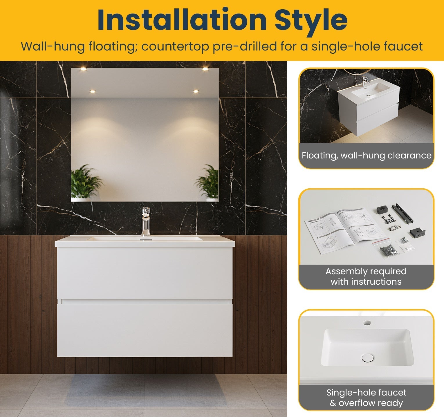 30" White Wall Mount Bathroom Vanity with White Polymarble Countertop-Migration_Bathroom Vanities-DECOROLALA