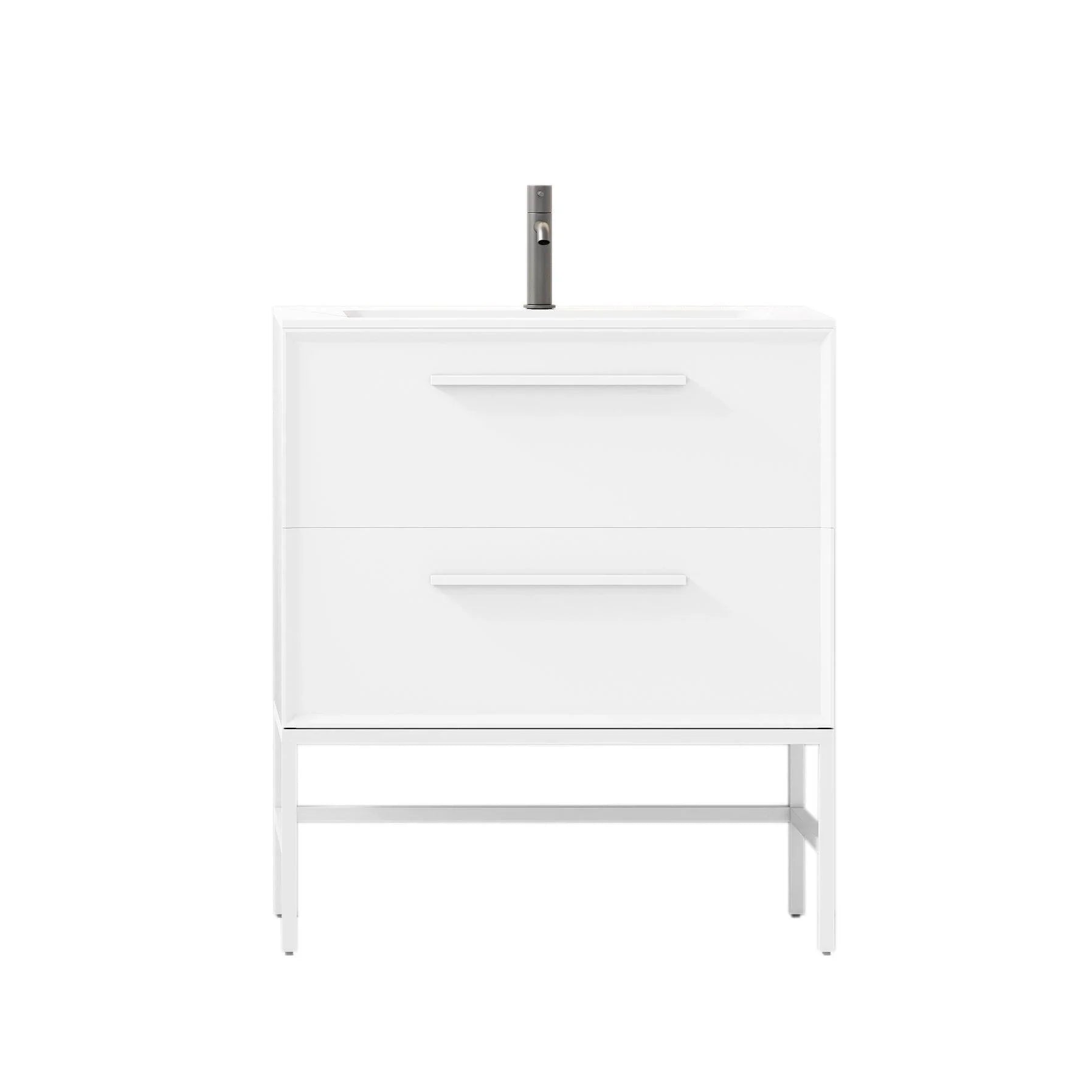 30" White Wall Mount Single Sink Bathroom Vanity with Matte White Solid Surface Countertop-Migration_Bathroom Vanities-DECOROLALA