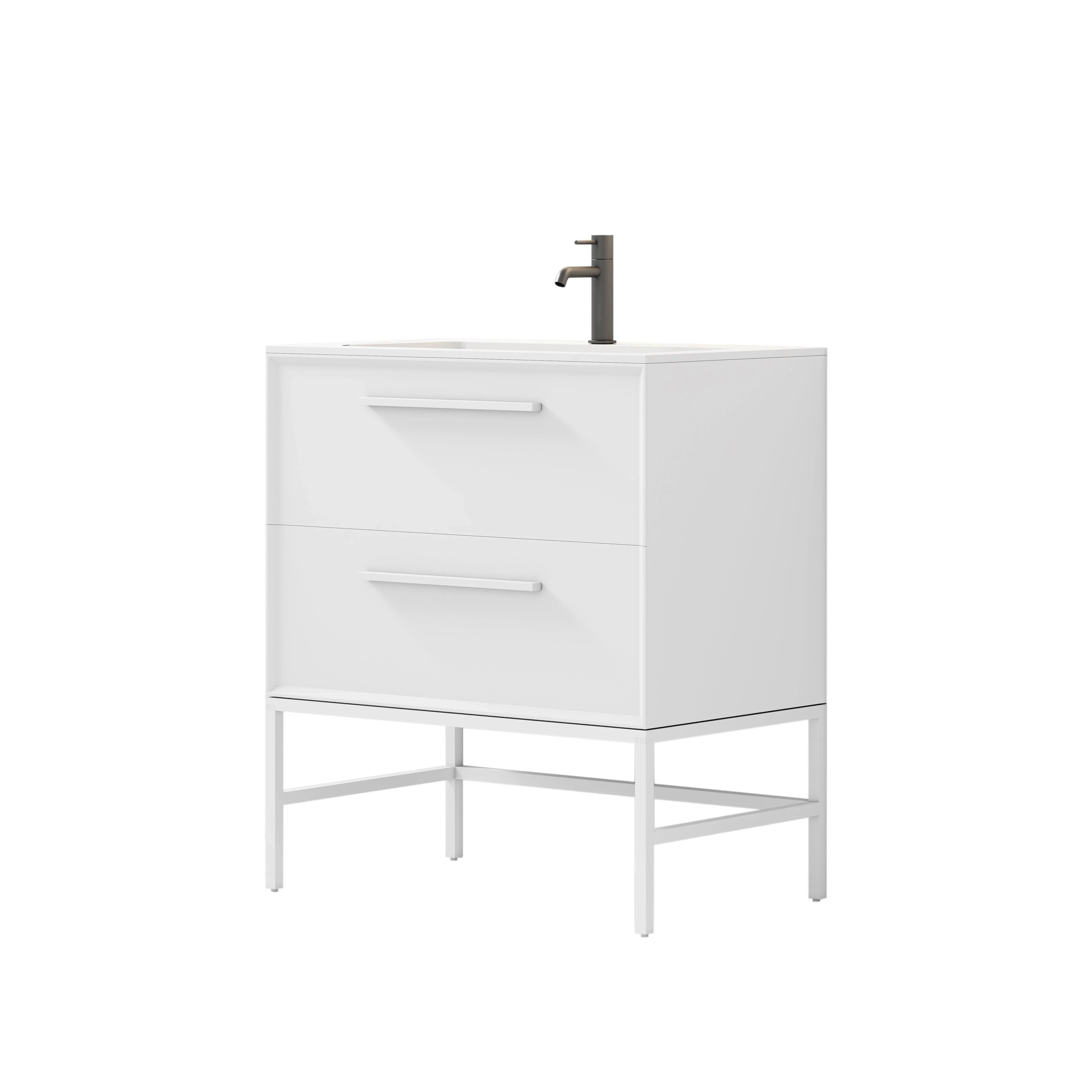 30" White Wall Mount Single Sink Bathroom Vanity with Matte White Solid Surface Countertop-Migration_Bathroom Vanities-DECOROLALA