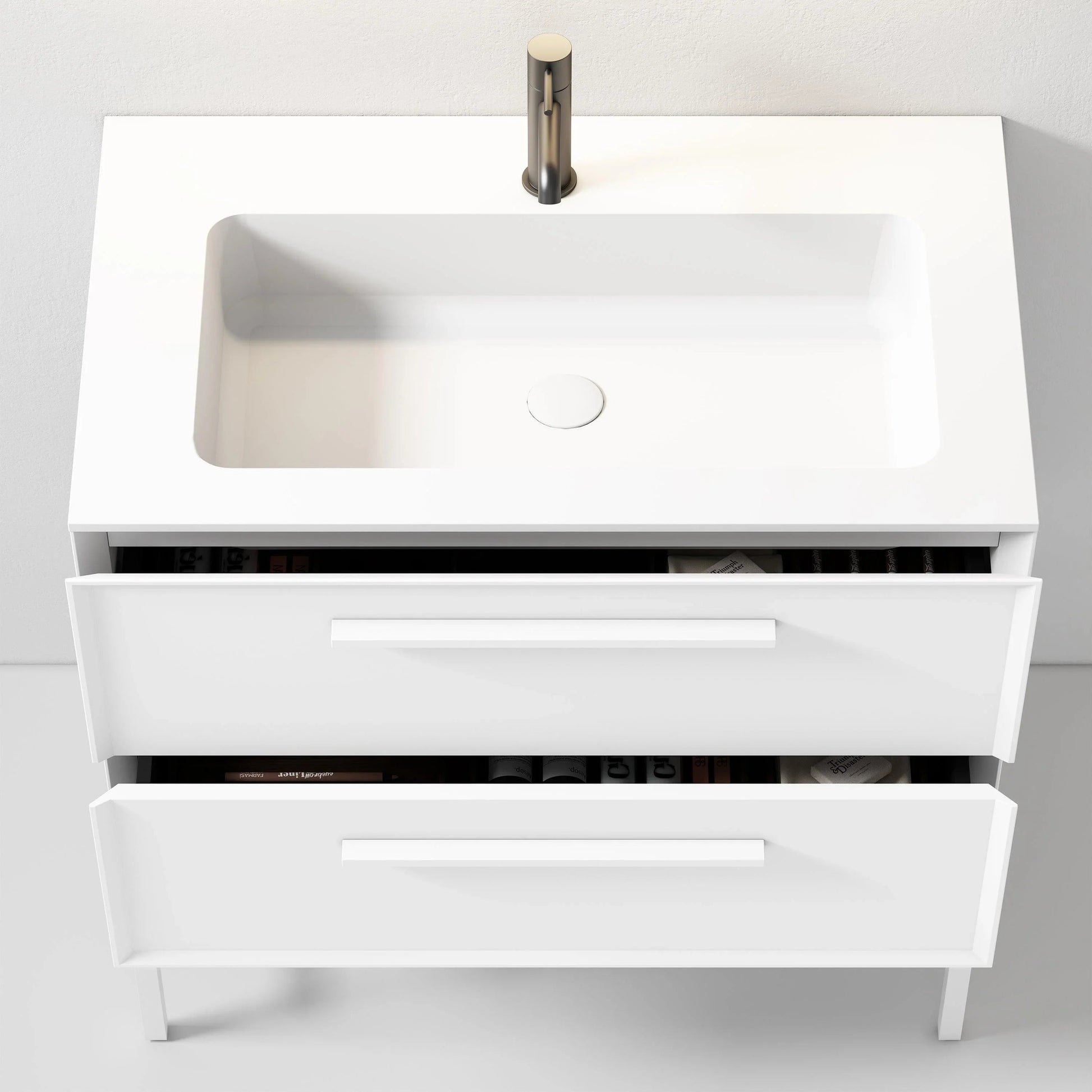 30" White Wall Mount Single Sink Bathroom Vanity with Matte White Solid Surface Countertop-Migration_Bathroom Vanities-DECOROLALA