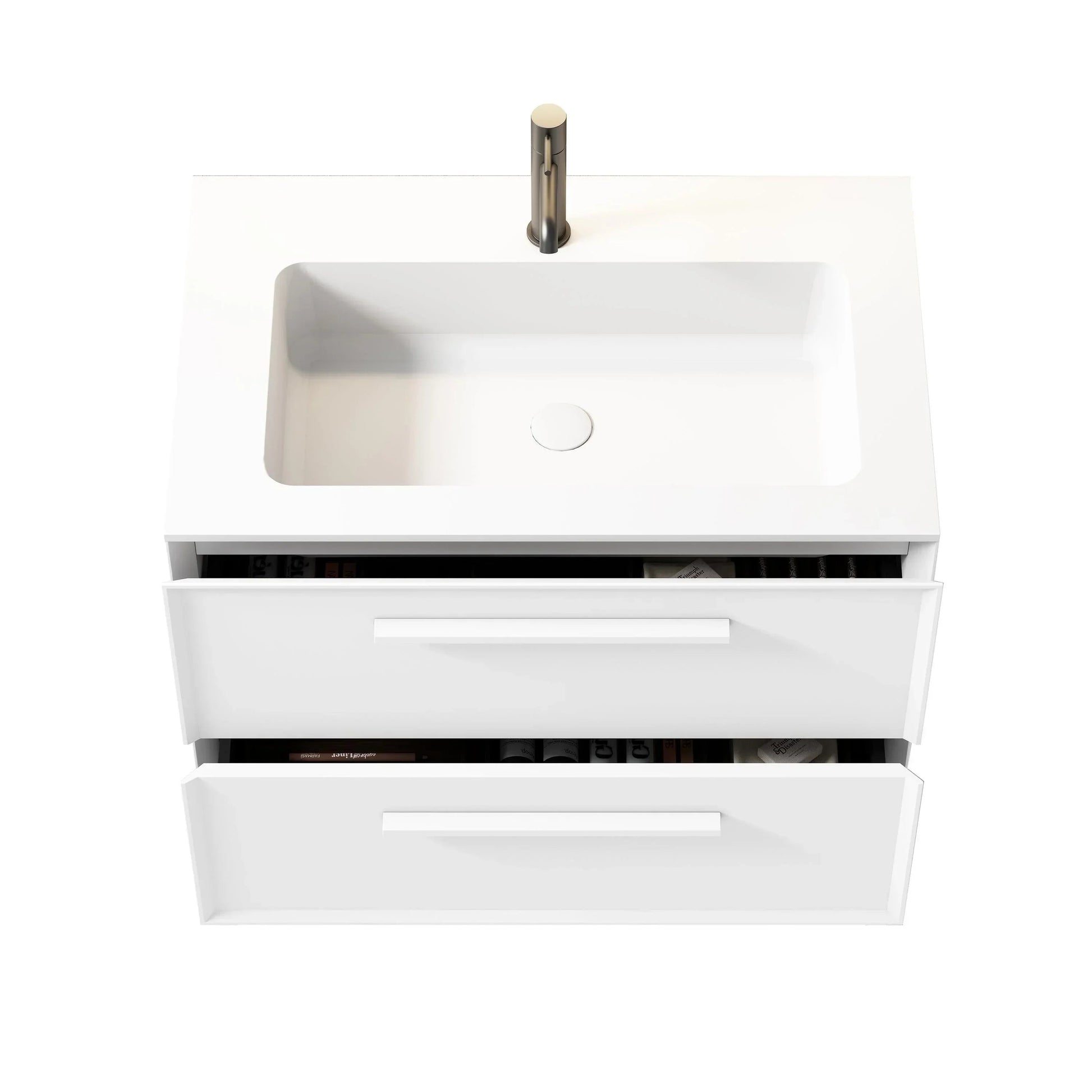 30" White Wall Mount Single Sink Bathroom Vanity with Matte White Solid Surface Countertop-Migration_Bathroom Vanities-DECOROLALA