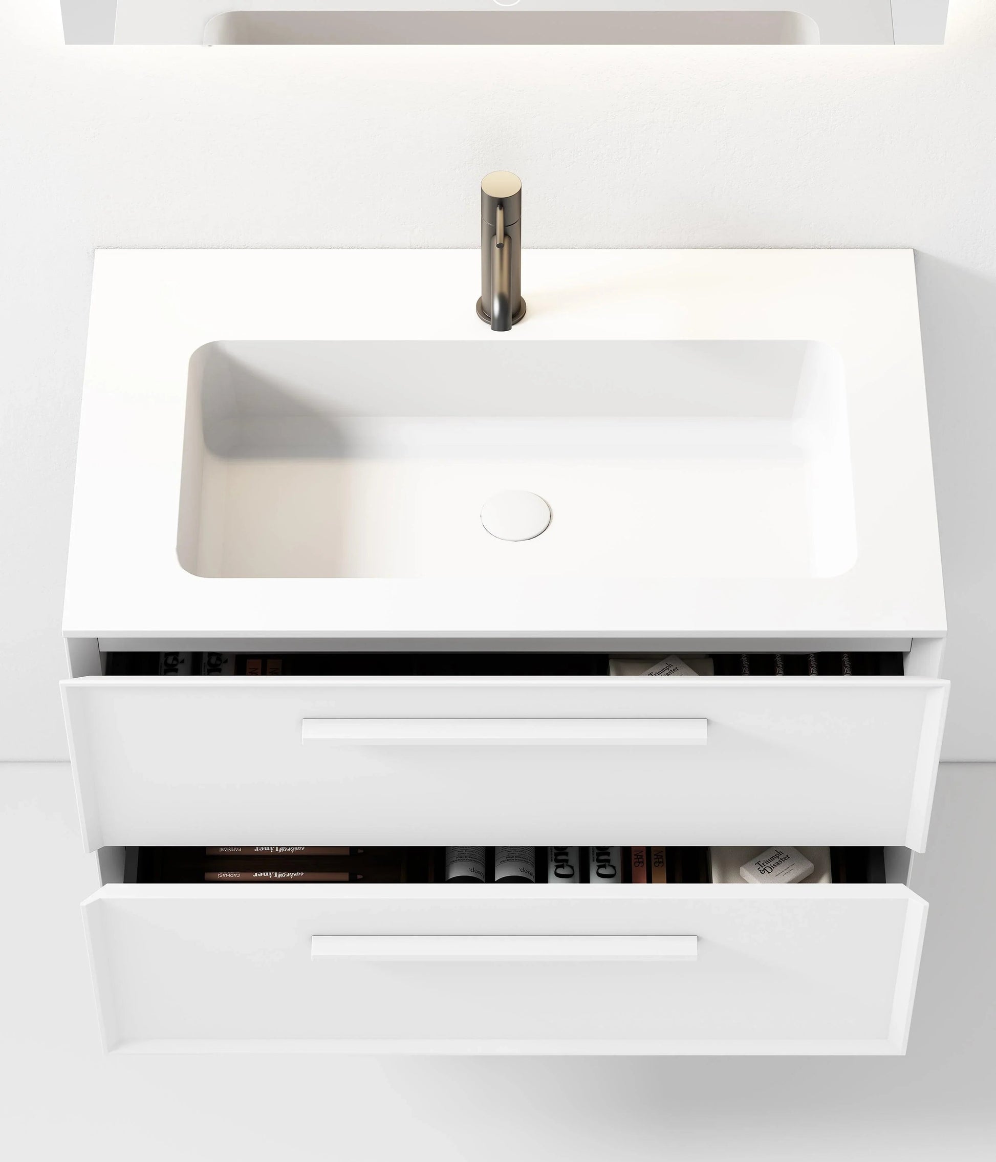 30" White Wall Mount Single Sink Bathroom Vanity with Matte White Solid Surface Countertop-Migration_Bathroom Vanities-DECOROLALA