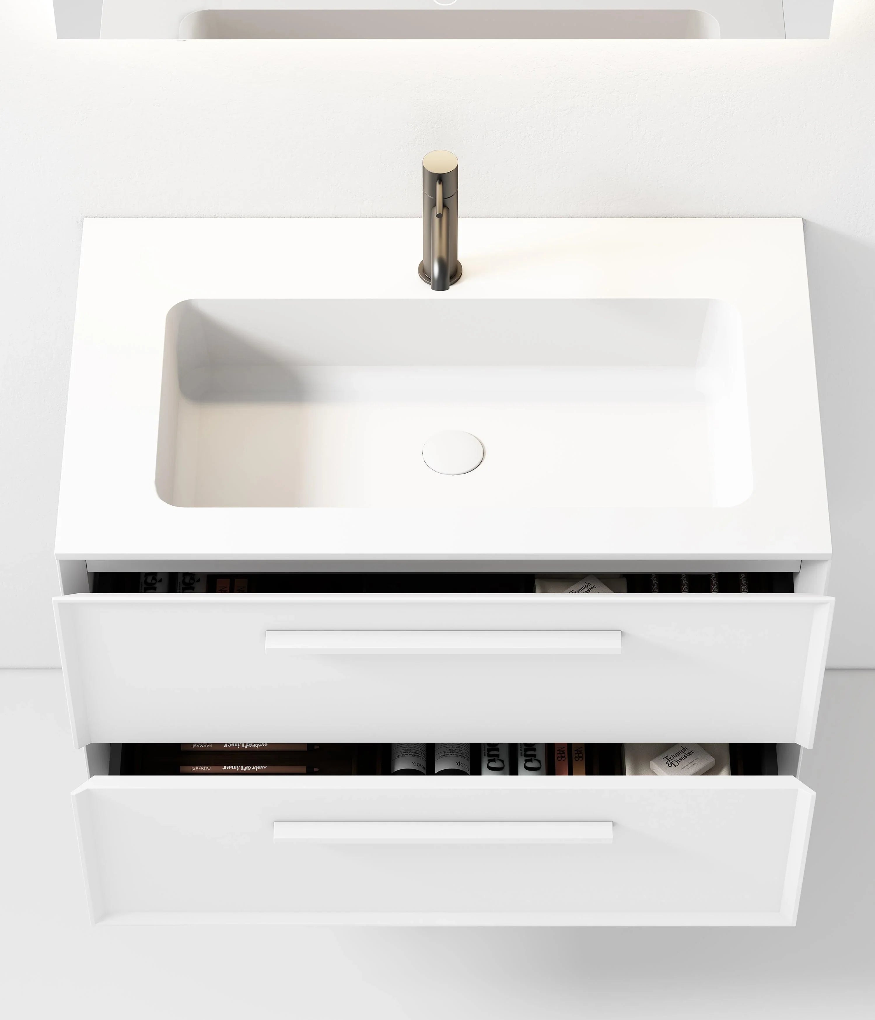 30" White Wall Mount Single Sink Bathroom Vanity with Matte White Solid Surface Countertop-Migration_Bathroom Vanities-DECOROLALA