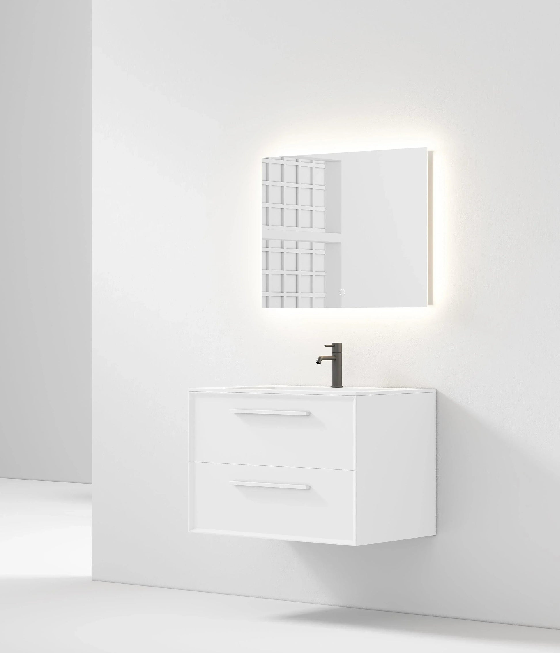 30" White Wall Mount Single Sink Bathroom Vanity with Matte White Solid Surface Countertop-Migration_Bathroom Vanities-DECOROLALA