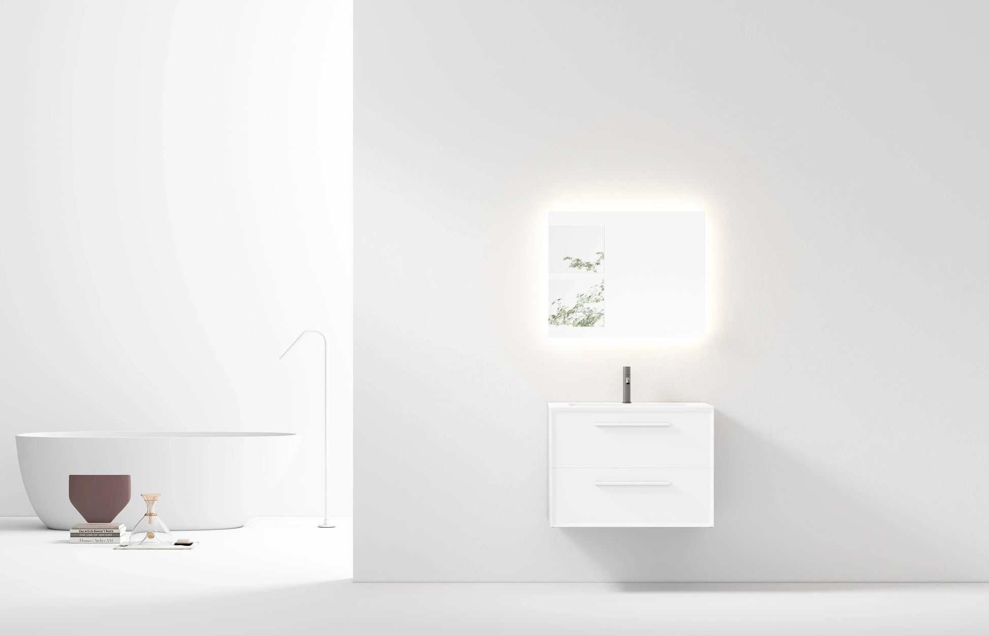 30" White Wall Mount Single Sink Bathroom Vanity with Matte White Solid Surface Countertop-Migration_Bathroom Vanities-DECOROLALA