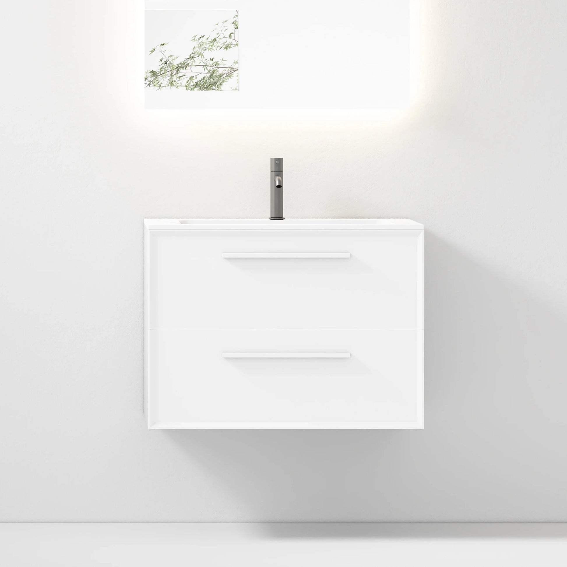 30" White Wall Mount Single Sink Bathroom Vanity with Matte White Solid Surface Countertop-Migration_Bathroom Vanities-DECOROLALA