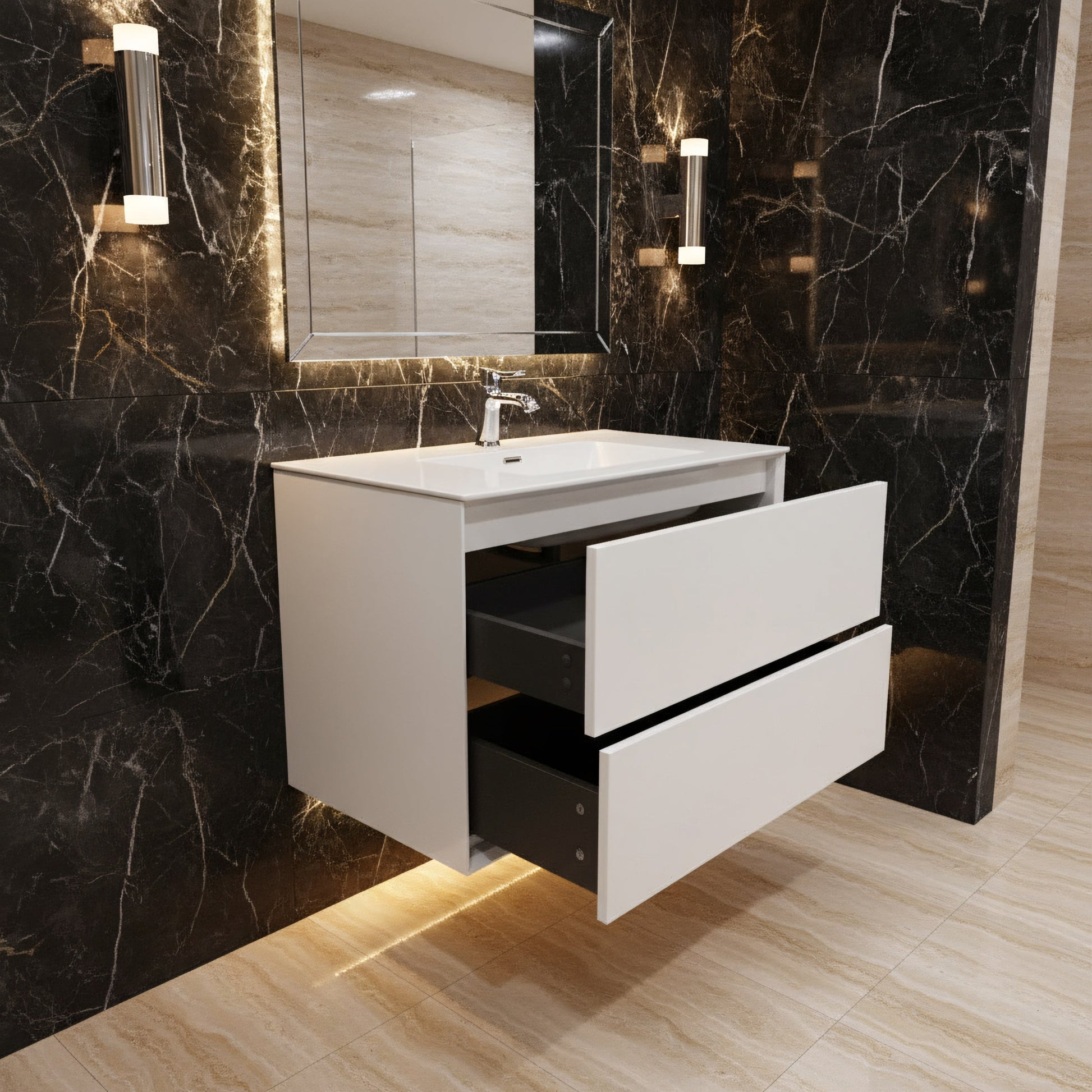 30" White Wall Mount Vanity with White Polymarble Countertop-Migration_Bathroom Vanities-DECOROLALA