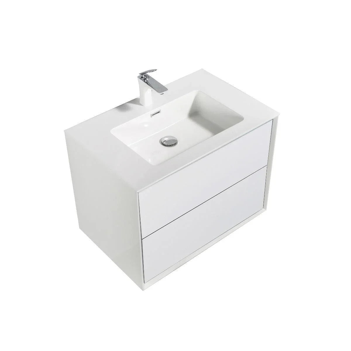 30" White Wall Mount Vanity with White Polymarble Countertop-Migration_Bathroom Vanities-DECOROLALA